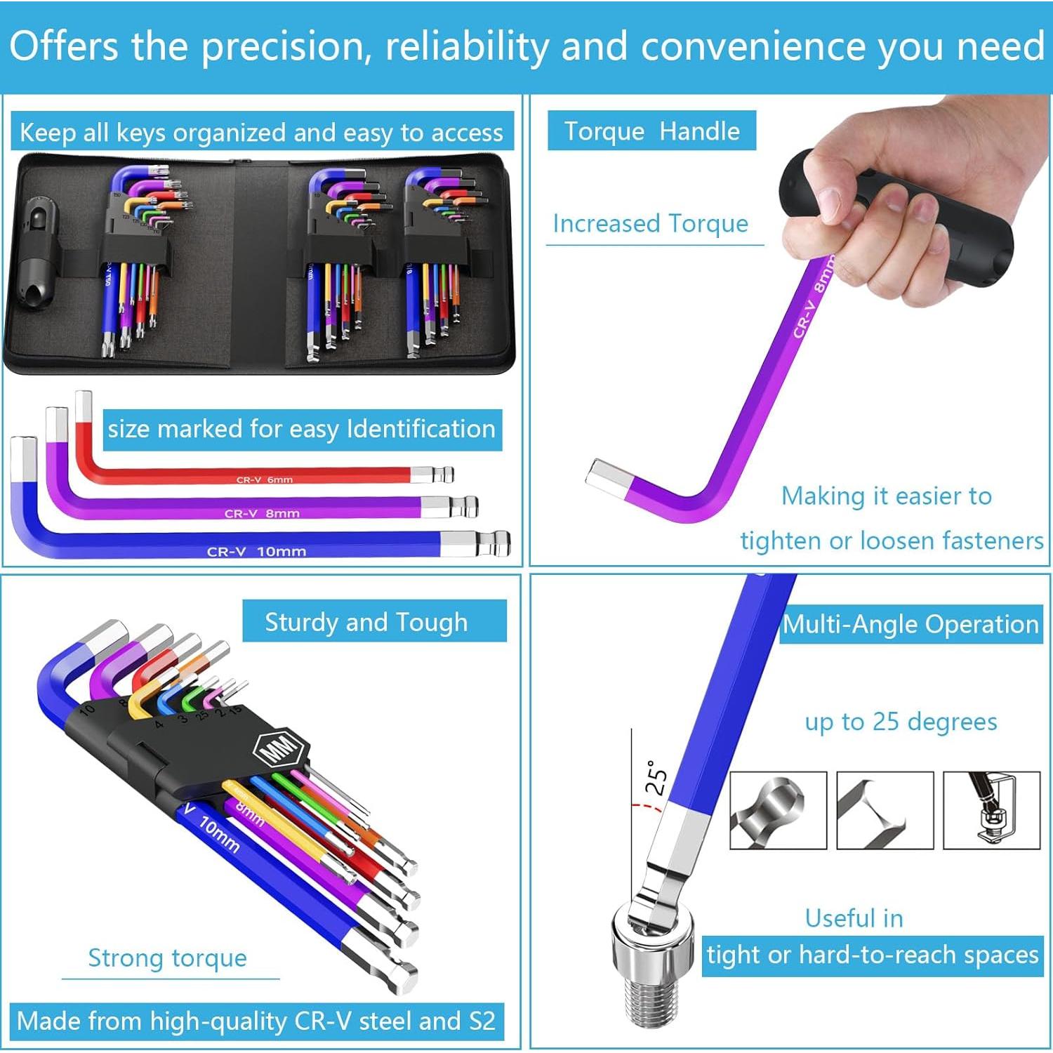 Juego de Llaves Hexagonales 27 Piezas Fineonly Acero Vanadio