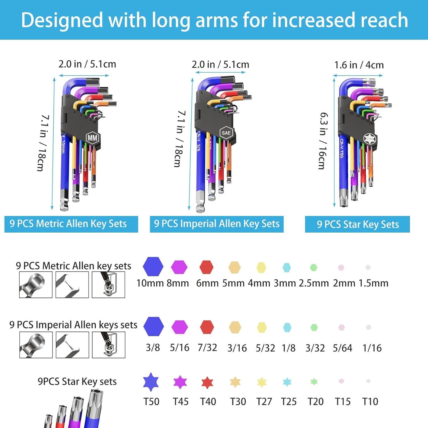 Juego de Llaves Hexagonales 27 Piezas Fineonly Acero Vanadio