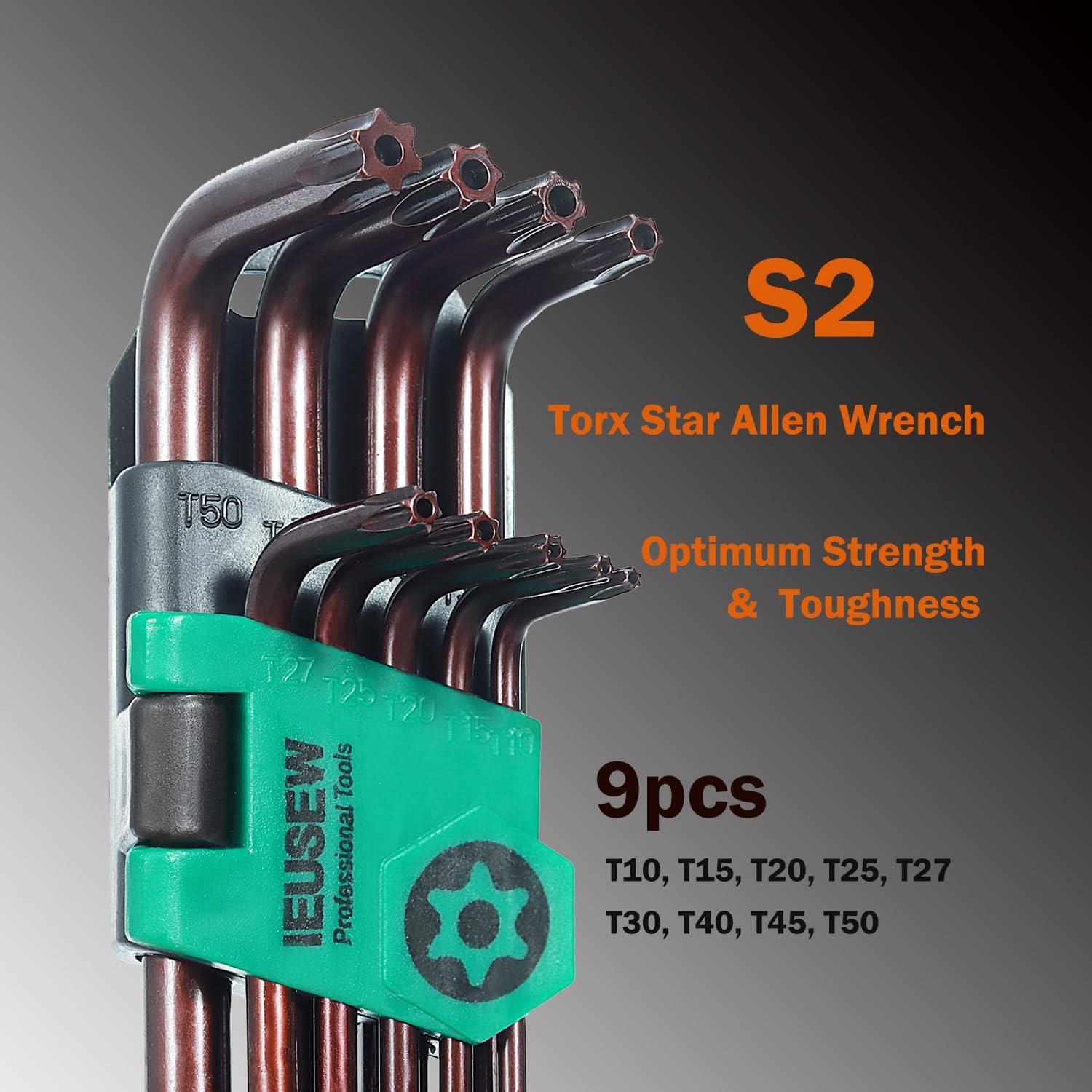 Juego de Llaves Allen Torx Ieusew 9 Piezas Acero S2 T10-T50