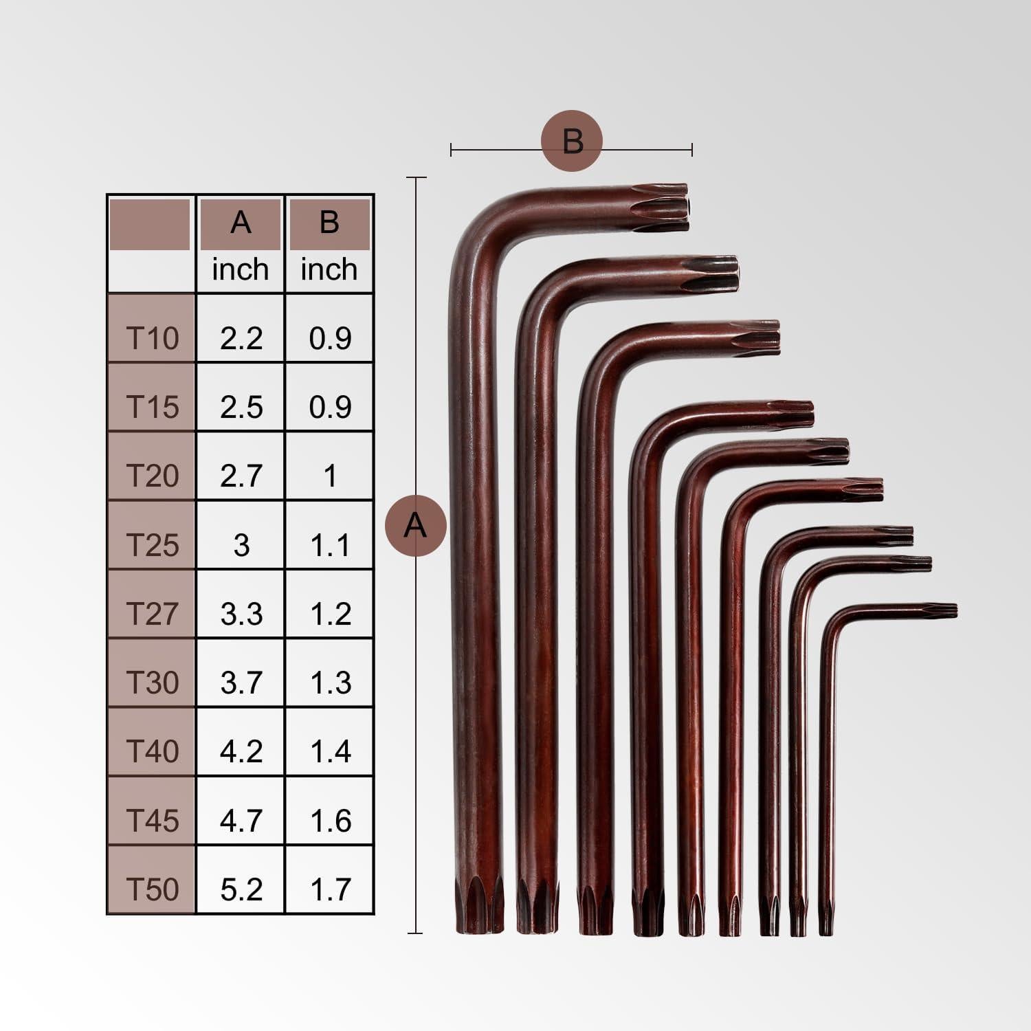 Juego de Llaves Allen Torx Ieusew 9 Piezas Acero S2 T10-T50