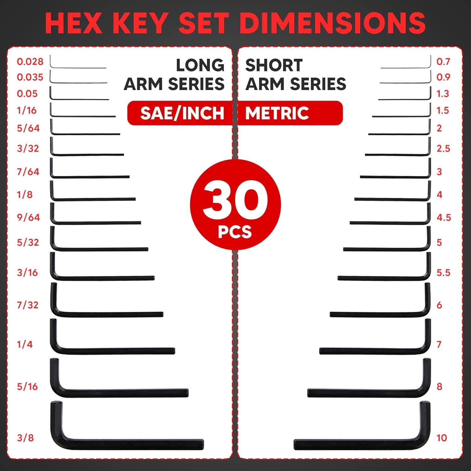Juego de Llaves Allen Hexagonales YIYITOOLS 30 Piezas 1.27-10 mm