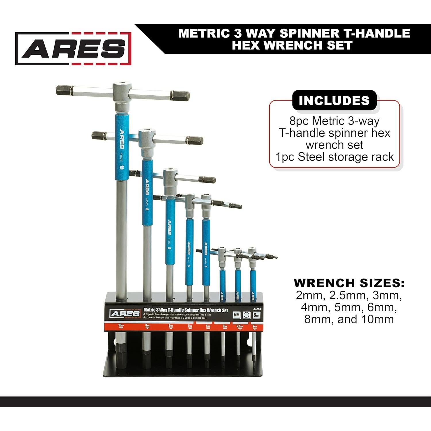Juego de Llaves Allen T-Handle ARES 8 Piezas Métricas 2-10mm