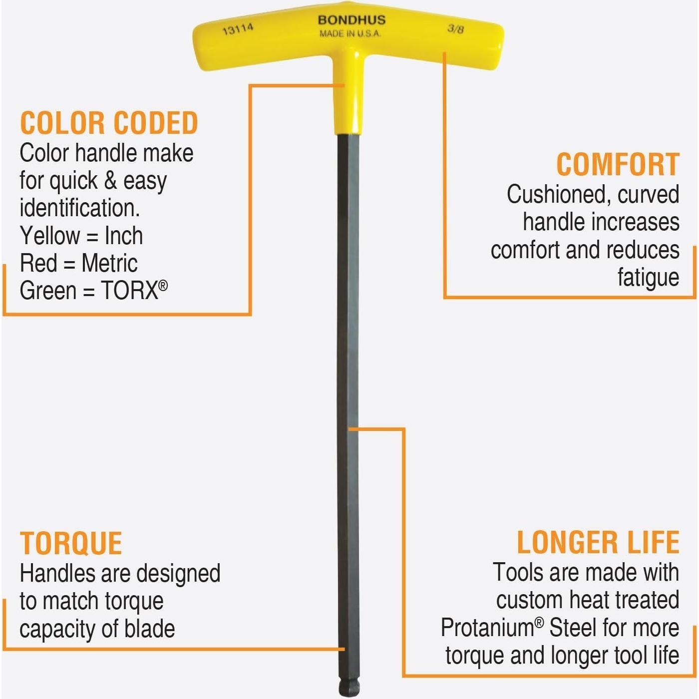 Juego de 10 Mangos en T Bondhus 13138 Punta Esférica y Hexagonal 3-10 mm