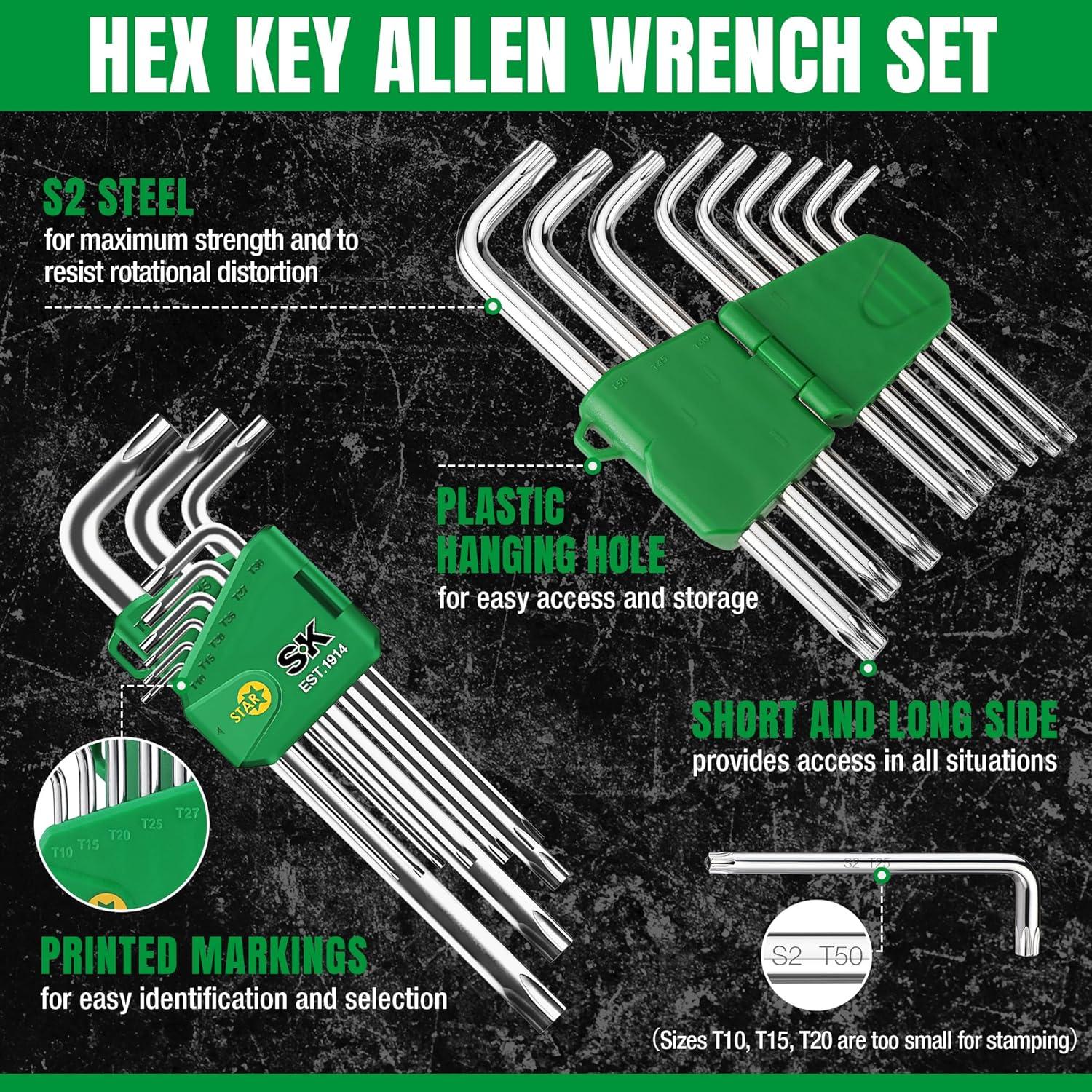 Juego de Llaves Allen Estrella 9 Piezas SK Acero S2