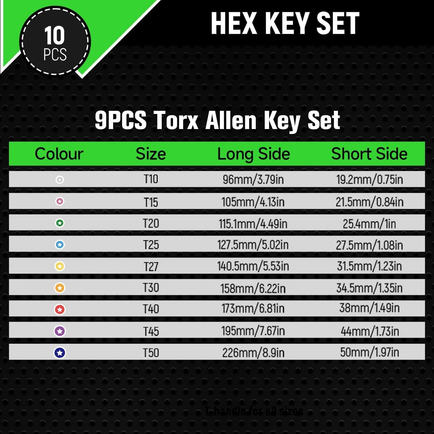 Juego de Llaves Allen Torx SAKSIAPRO 10 Piezas con Mango en T