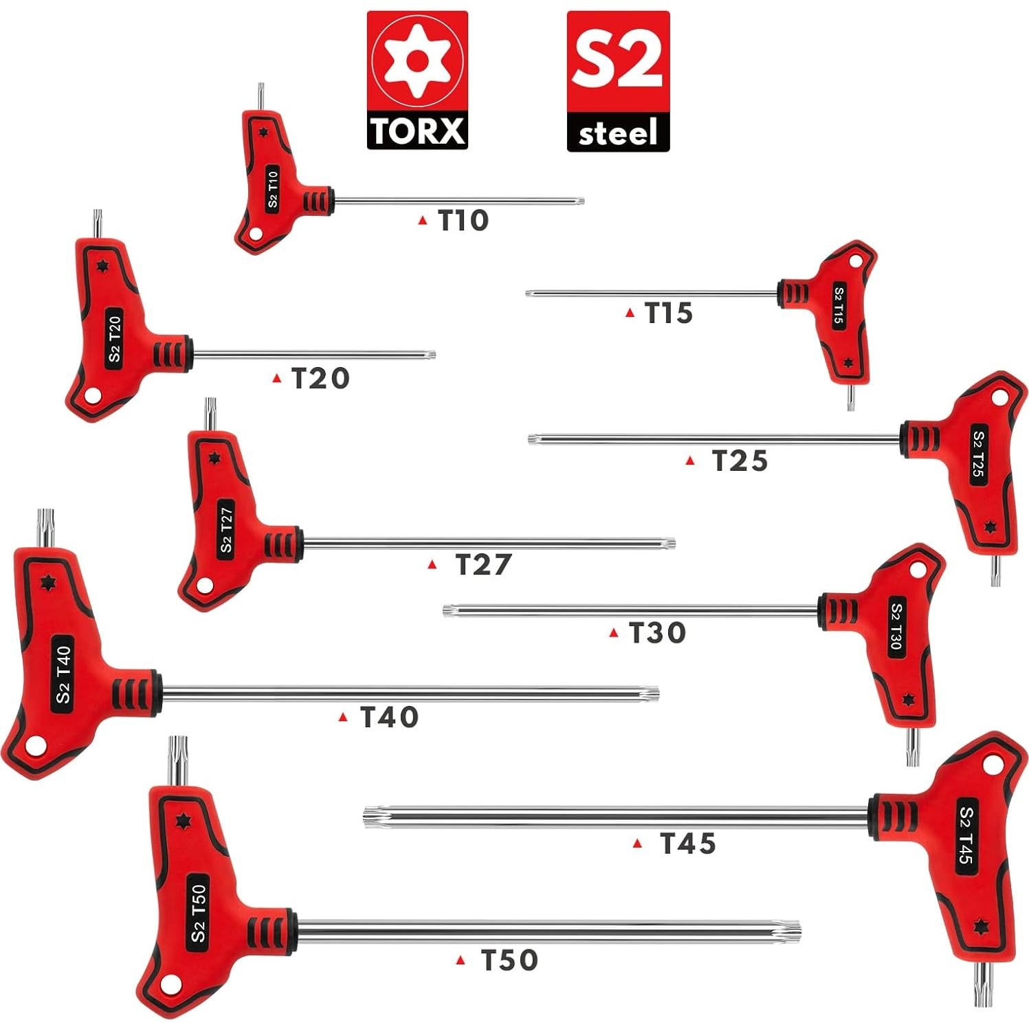 Juego de Llaves Torx T Manual 9PC TOMMARS Acero S2 T10-T50