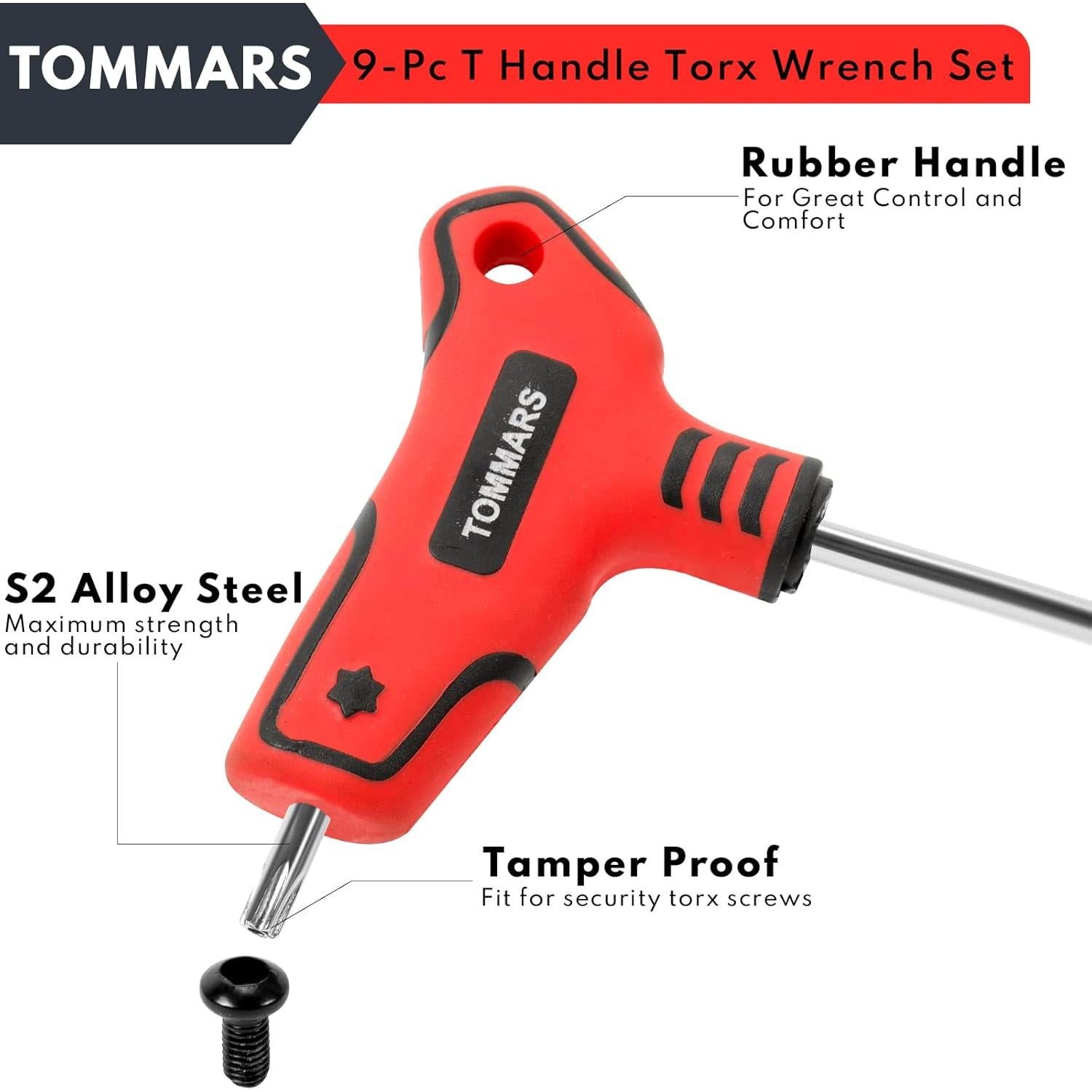 Juego de Llaves Torx T Manual 9PC TOMMARS Acero S2 T10-T50