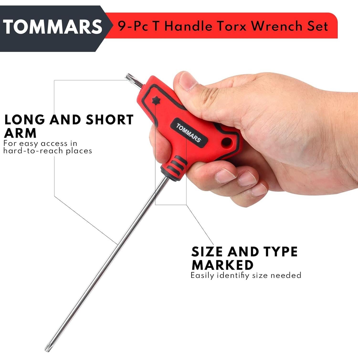 Juego de Llaves Torx T Manual 9PC TOMMARS Acero S2 T10-T50