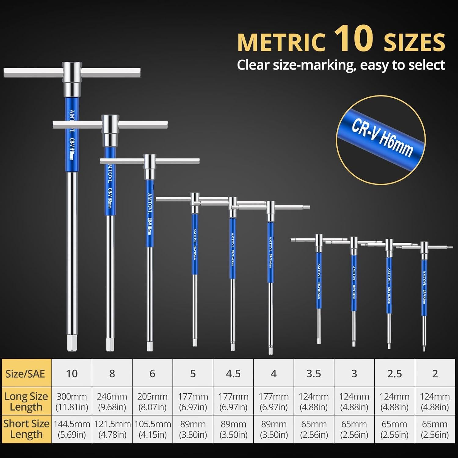 Juego de Llaves Allen T-Handle AMTOVL 10 Pcs 2mm-10mm Acero