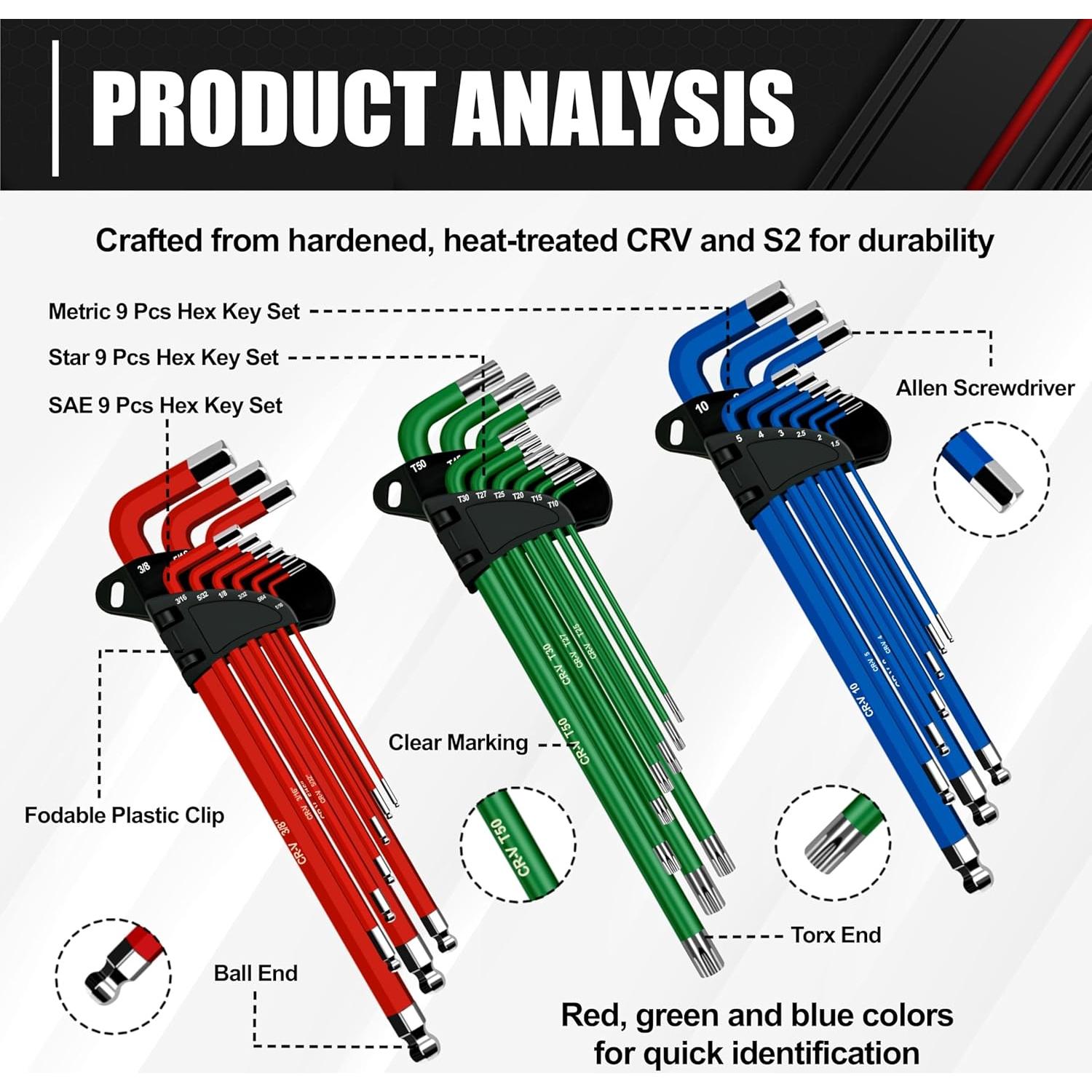 Juego de Llaves Allen C&T 27 Piezas Métrico y Torx