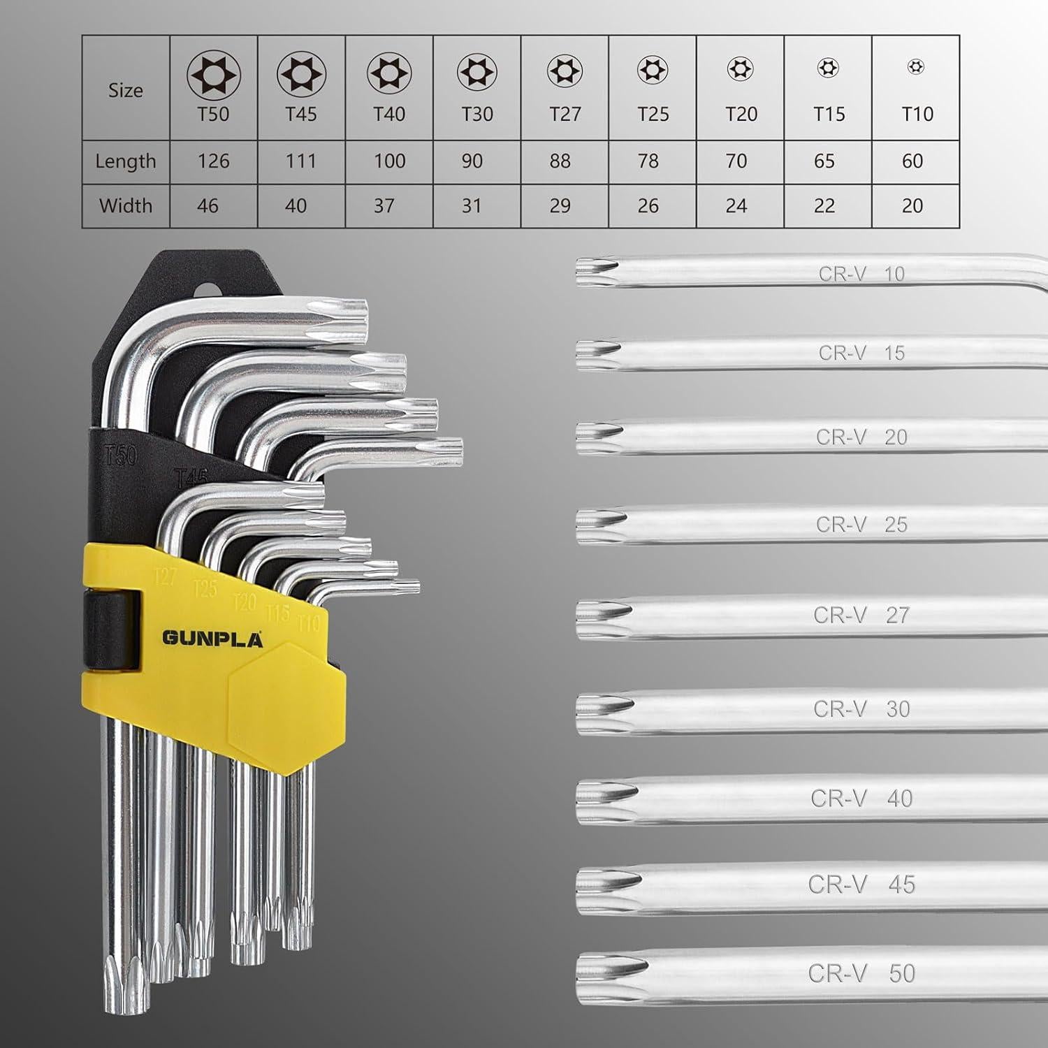 Juego de Llaves Allen Torx Gunpla 9 Piezas T10-T50 con Estuche