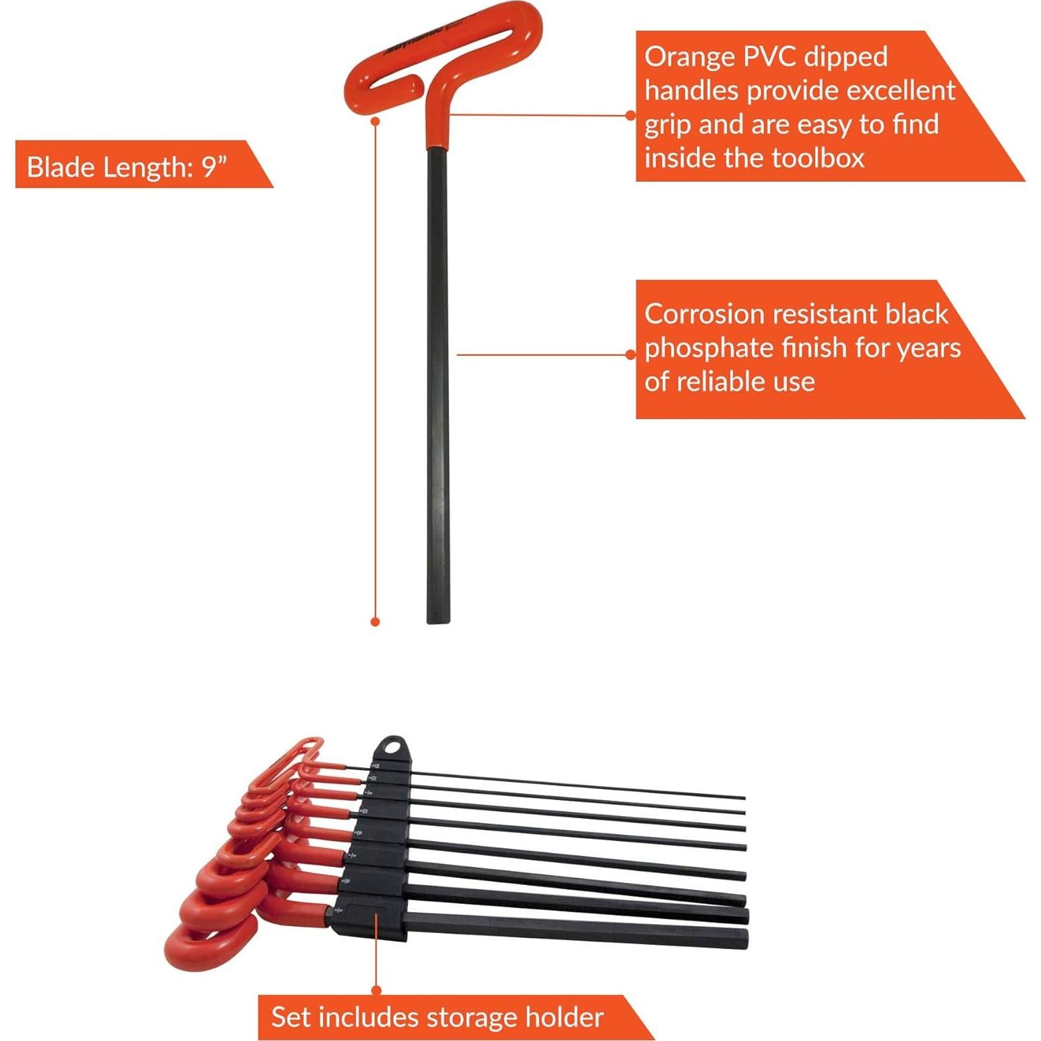 Juego de Llaves Hexagonales en T Dynamic 8 Piezas 5/64" a 3/8"