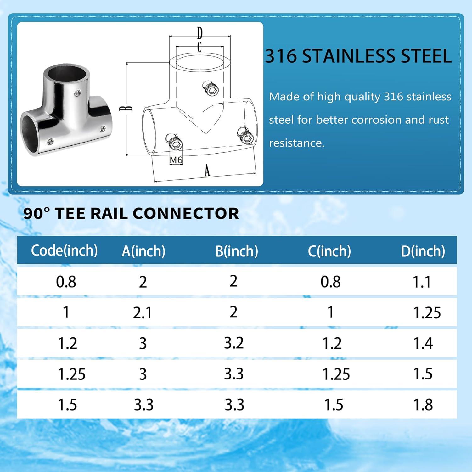Accesorio T para Pasamanos YANYUCB Acero Inoxidable 316 2 Unidades