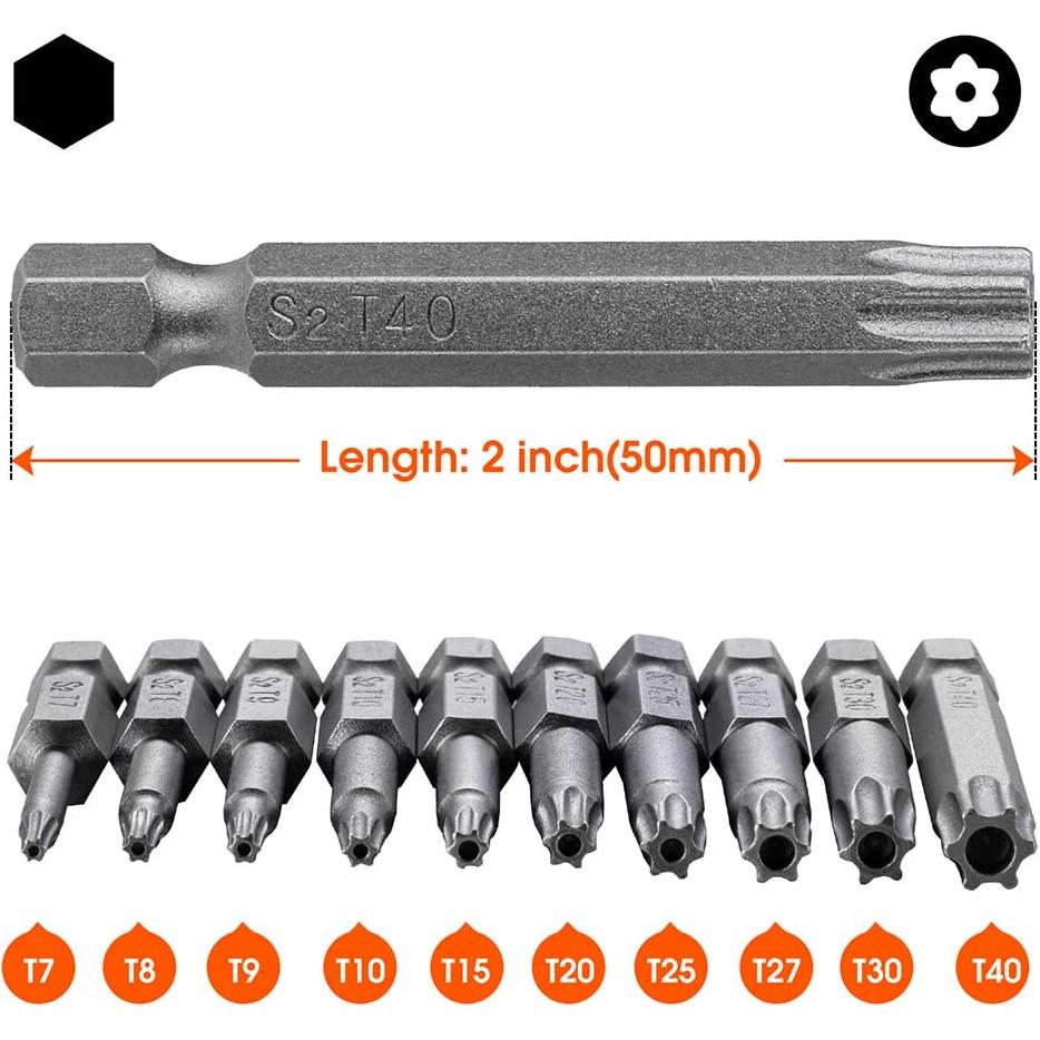 Juego de 10 Puntas de Destornillador Torx VAKOGAL Acero S2