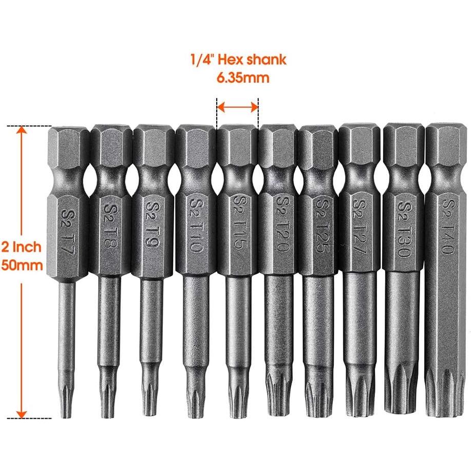 Juego de 10 Puntas de Destornillador Torx VAKOGAL Acero S2