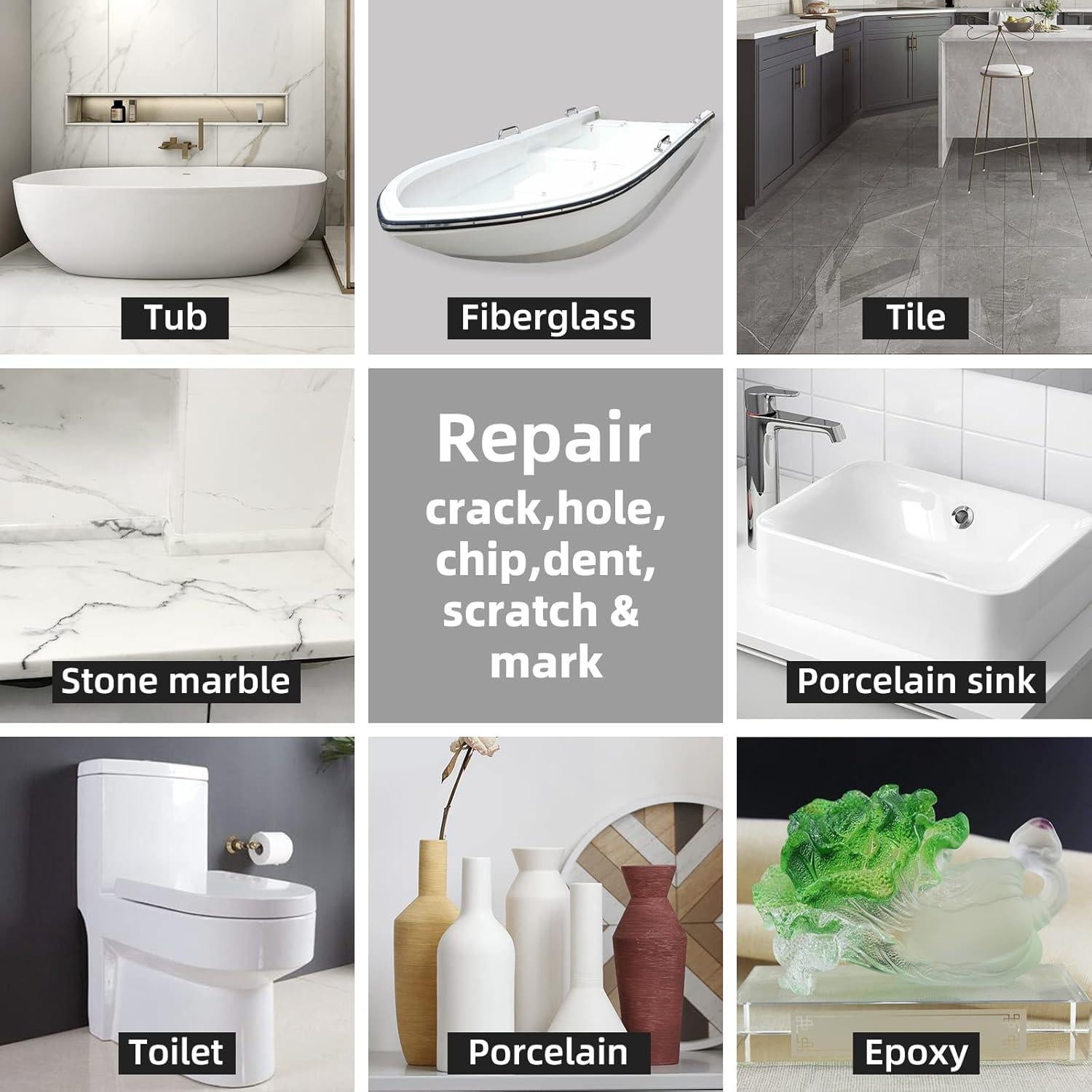 Kit de Reparación de Baño Globalcom 3.7oz Fibra de Vidrio Blanco