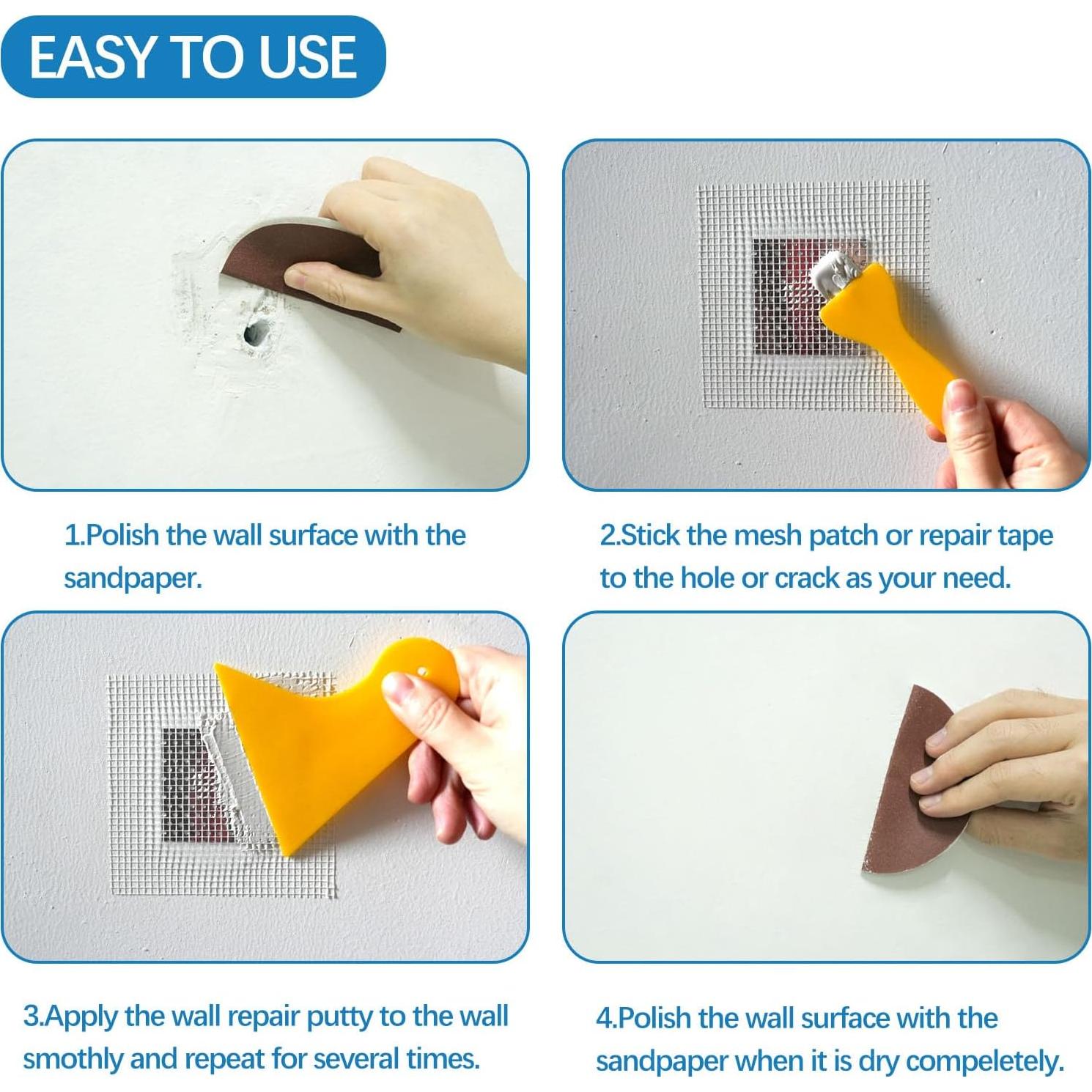 Kit de Reparación de Drywall HOMMEE 240g Masilla y Parche 5.08cm