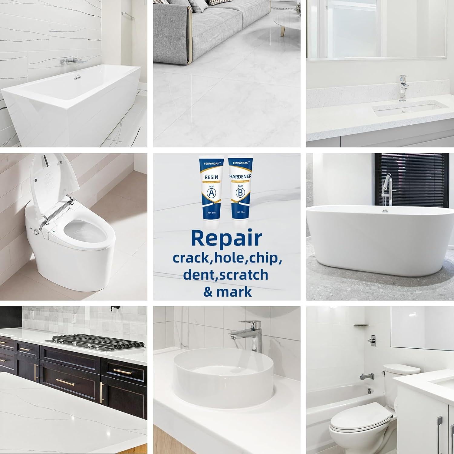 Kit de Reparación de Baño FENFANDAS - Fibra de Vidrio y Porcelana