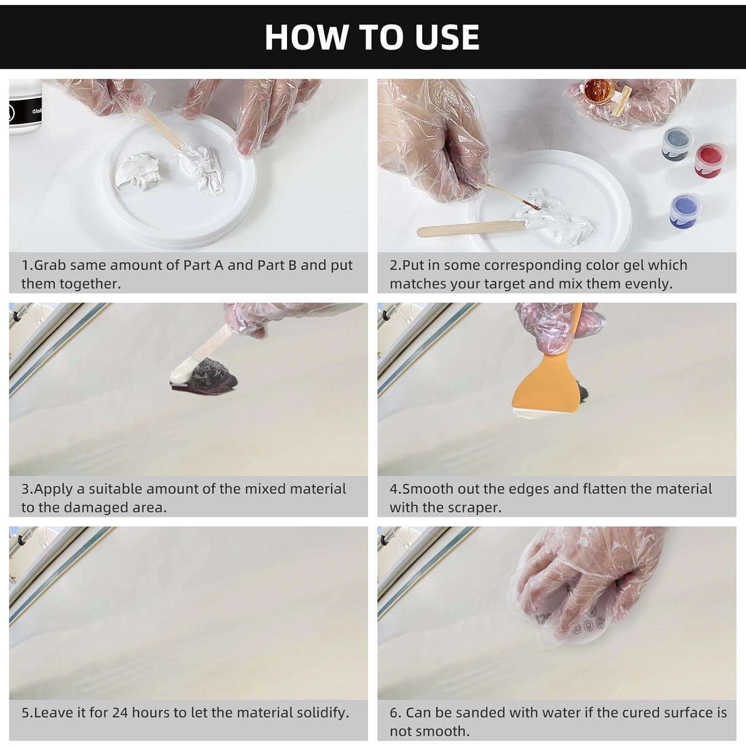 Kit de Reparación de Barcos de Fibra de Vidrio Globalcom - Color Blanco y Pastas