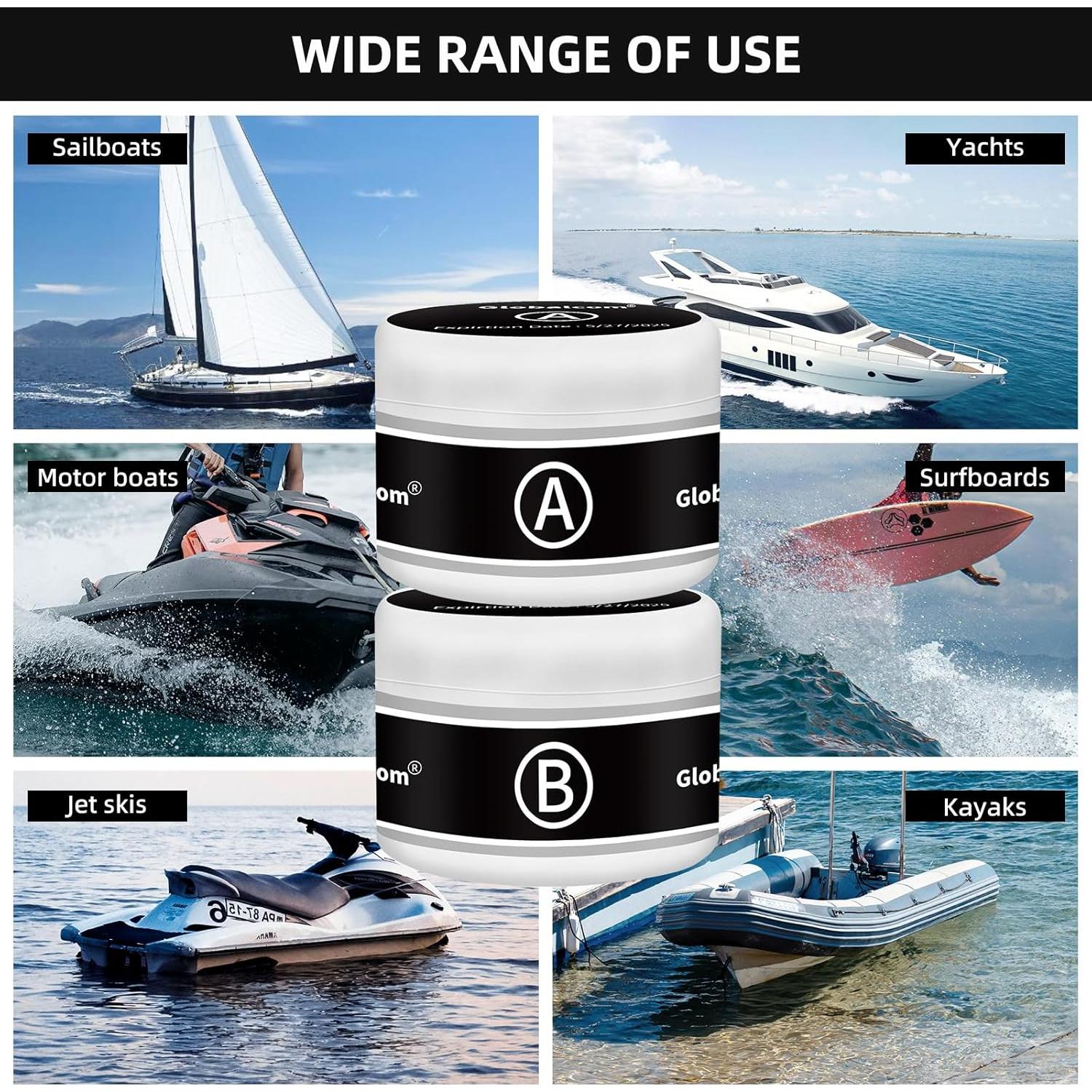 Kit de Reparación de Barcos de Fibra de Vidrio Globalcom - Color Blanco y Pastas