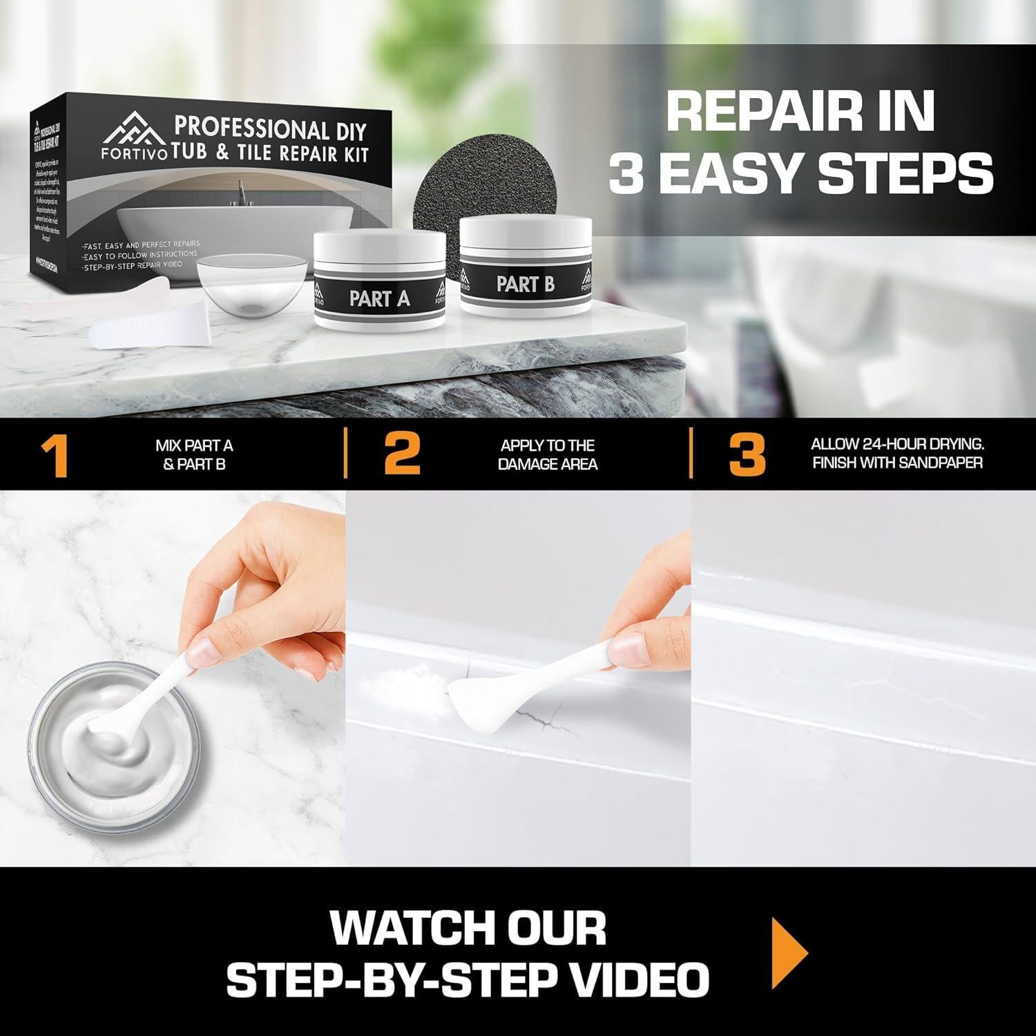 Kit de Reparación de Baños FORTIVO - Porcelana y Fibra de Vidrio