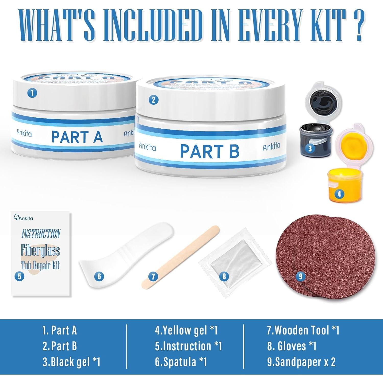 Kit de Reparación de Baños Ankita 3.7oz Fibra de Vidrio Impermeable