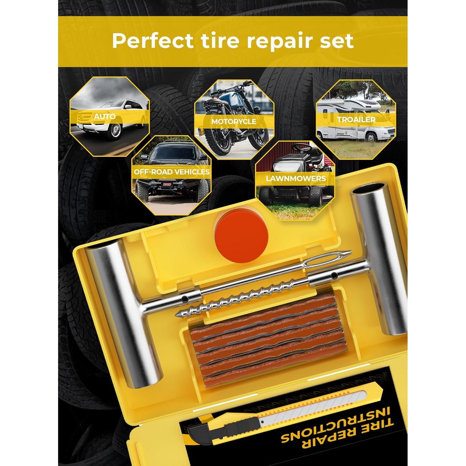 Kit de Reparación de Neumáticos AUTOWN 15 Piezas - Sellador 0.47L