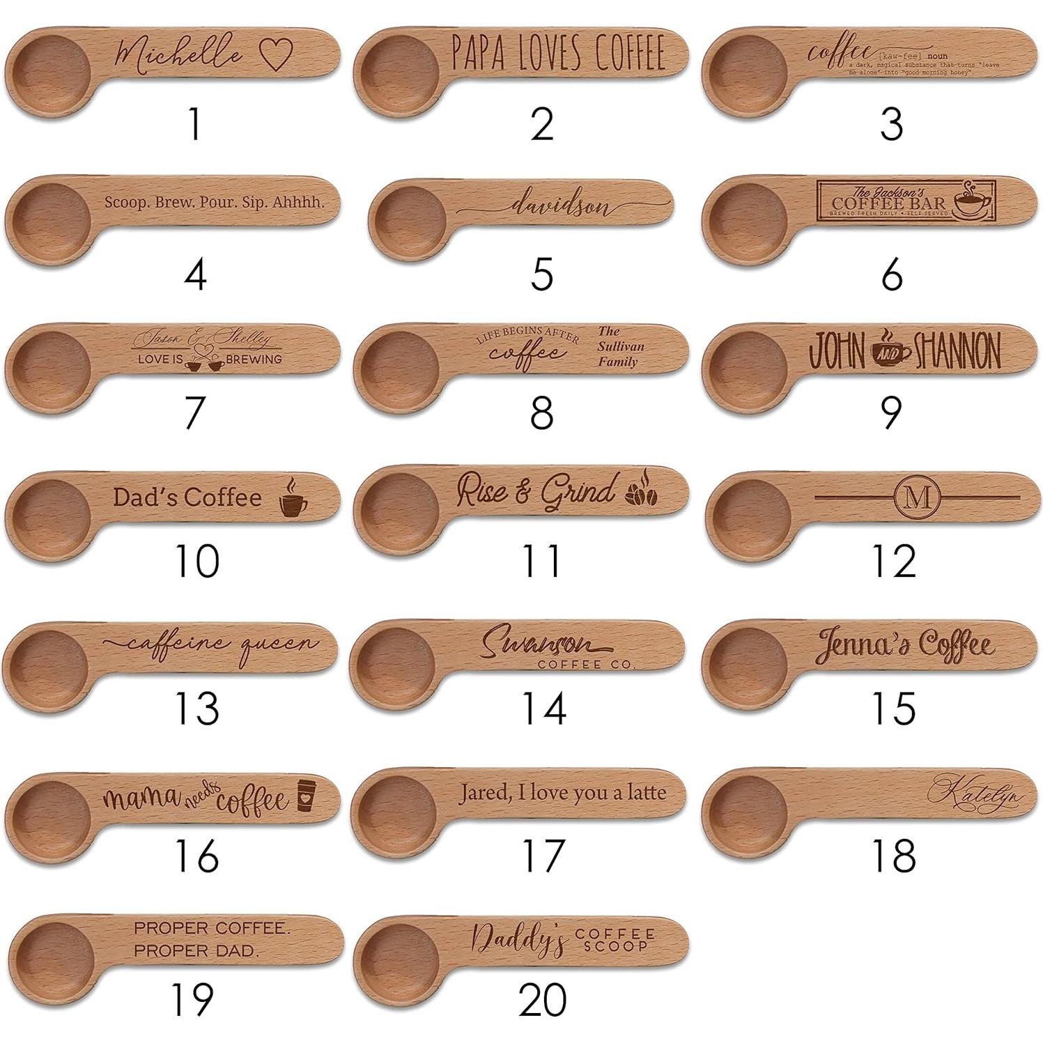 Cuchara de café personalizada con clip Etchey - Madera 15.24 cm