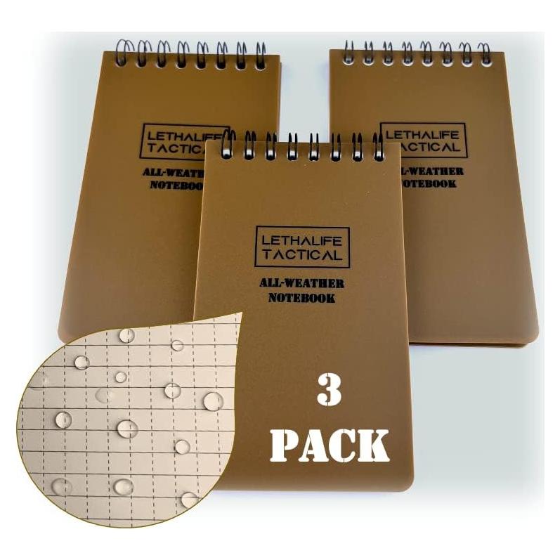 Bloc de Notas Impermeable LETHALIFE 3x5 cm Marrón Coyote - Paquete de 3