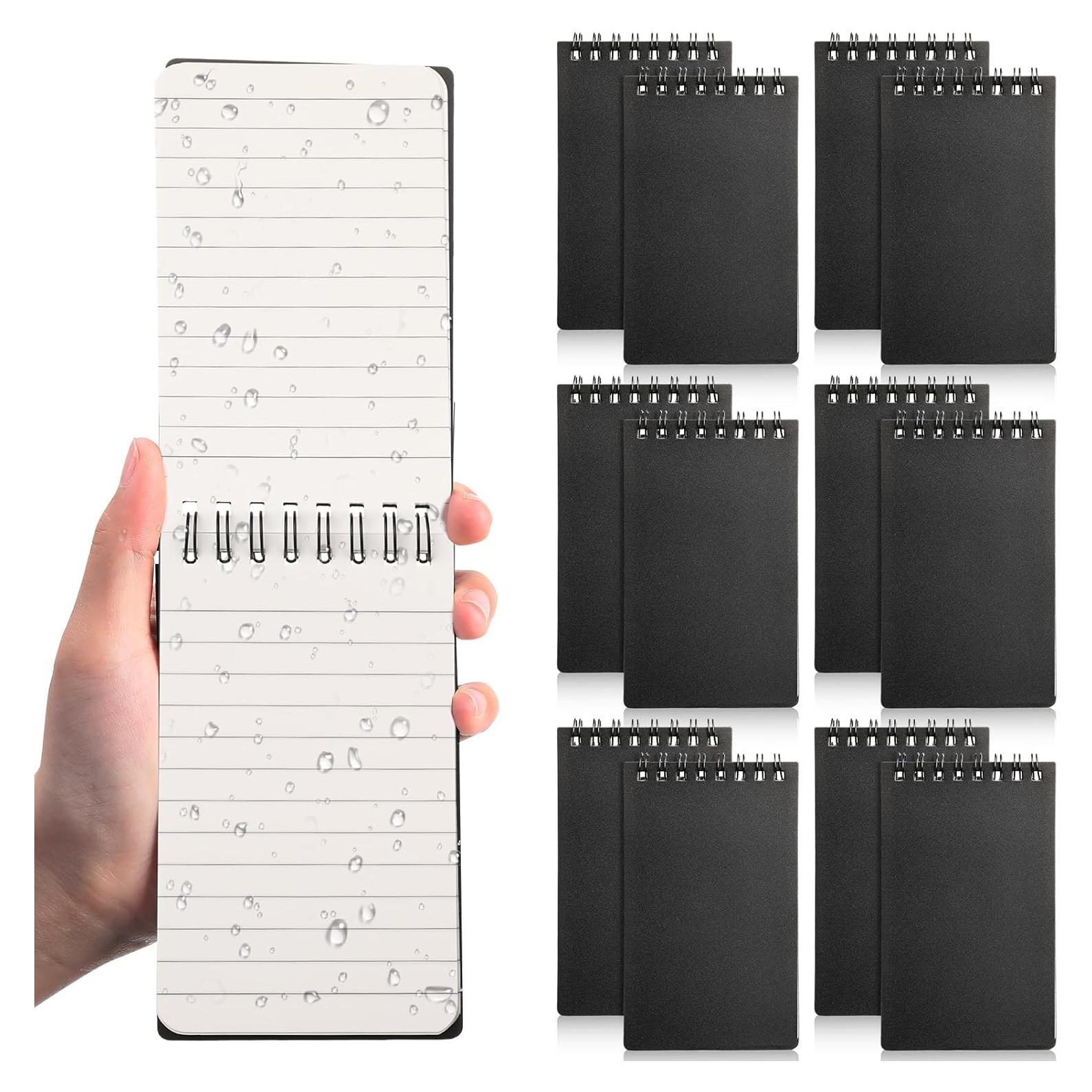 Geyoga 12 Cuadernos Impermeables 7.6x12.7cm Espiral Negro