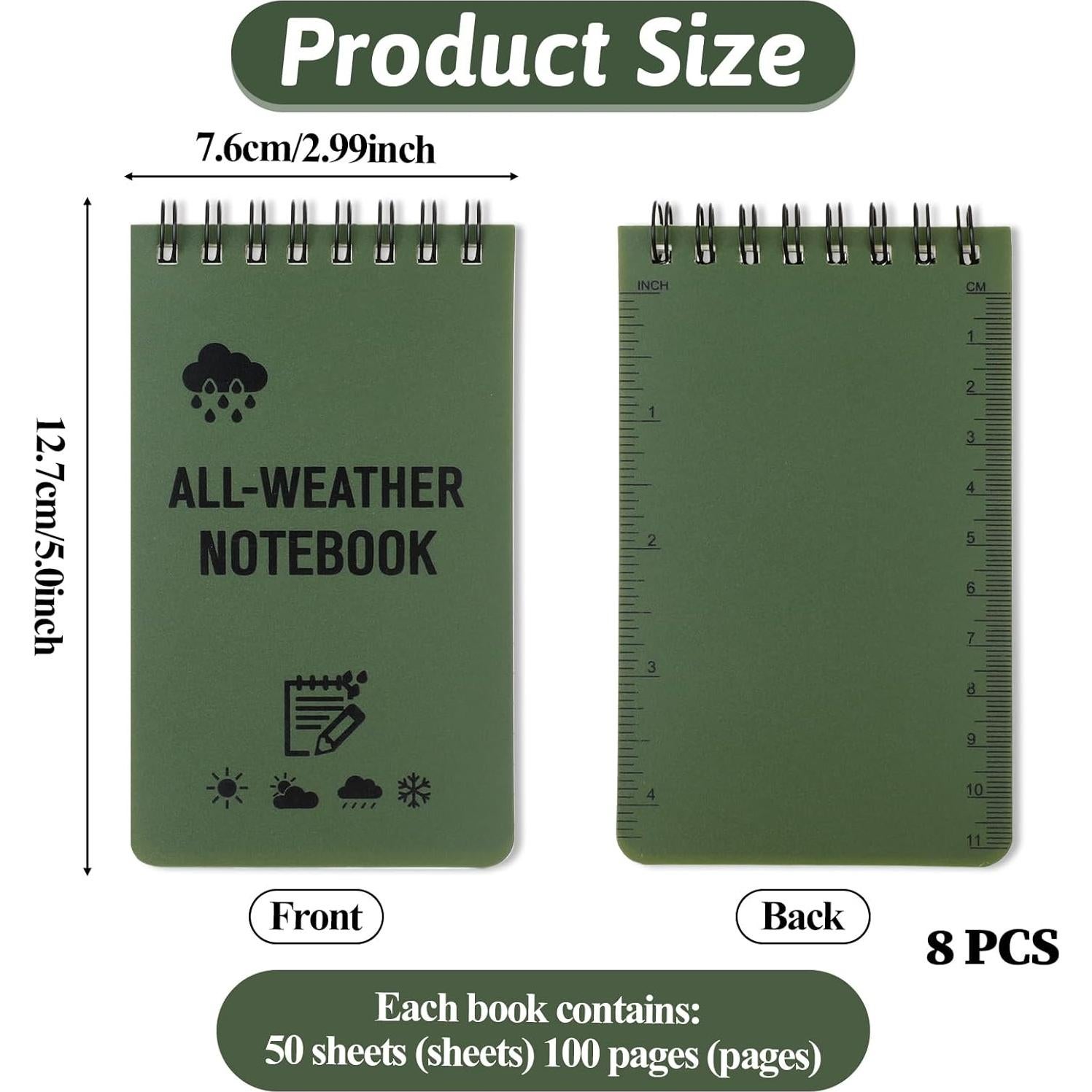 Paquete de 8 Bloc de Notas Impermeables Aeaocvo 12.7x7.6cm