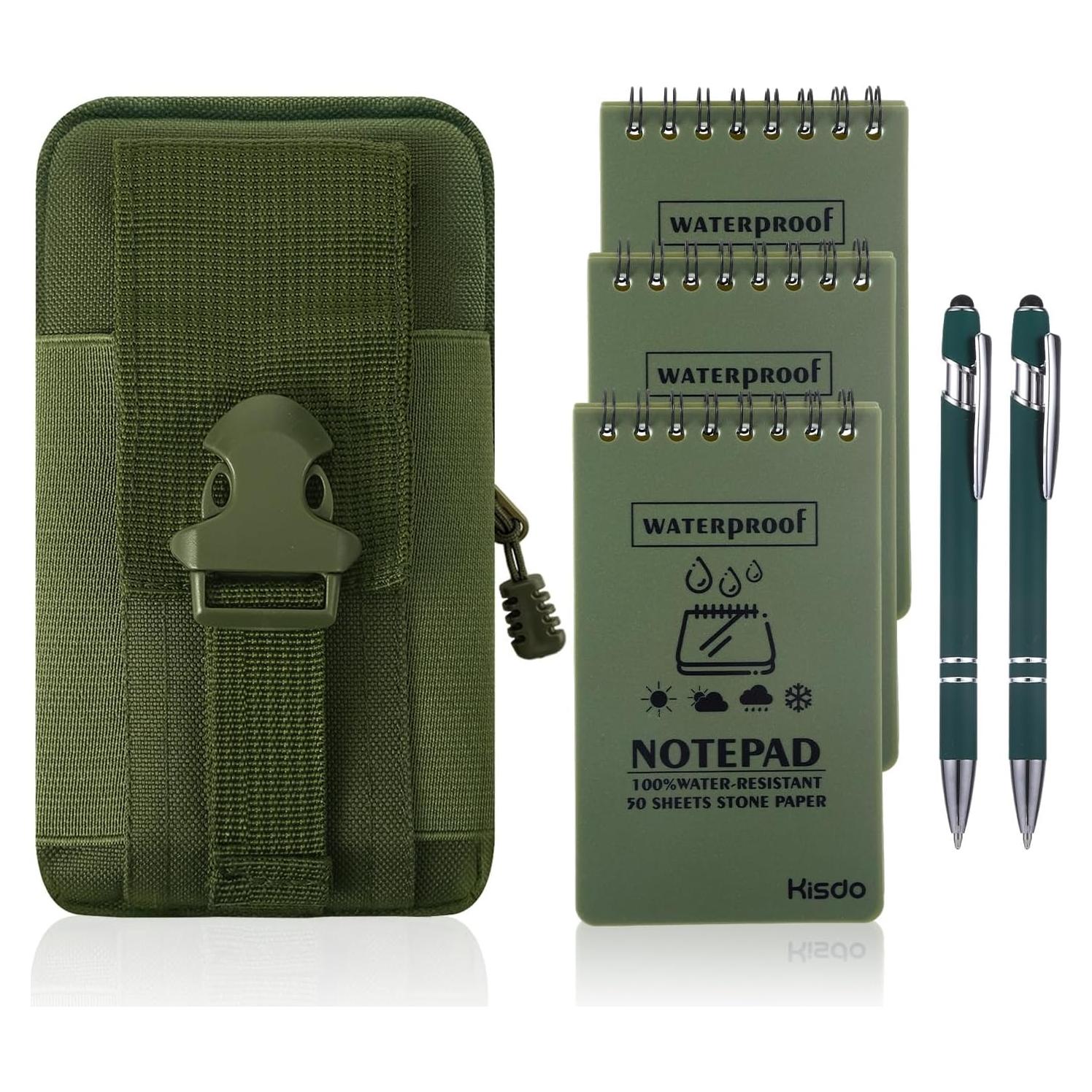 Paquete de 6 Cuadernos Impermeables Fanmayhe Verde Militar