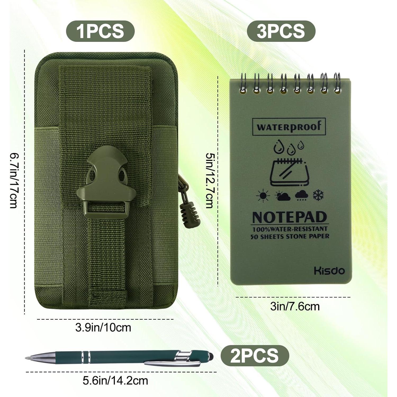 Paquete de 6 Cuadernos Impermeables Fanmayhe Verde Militar