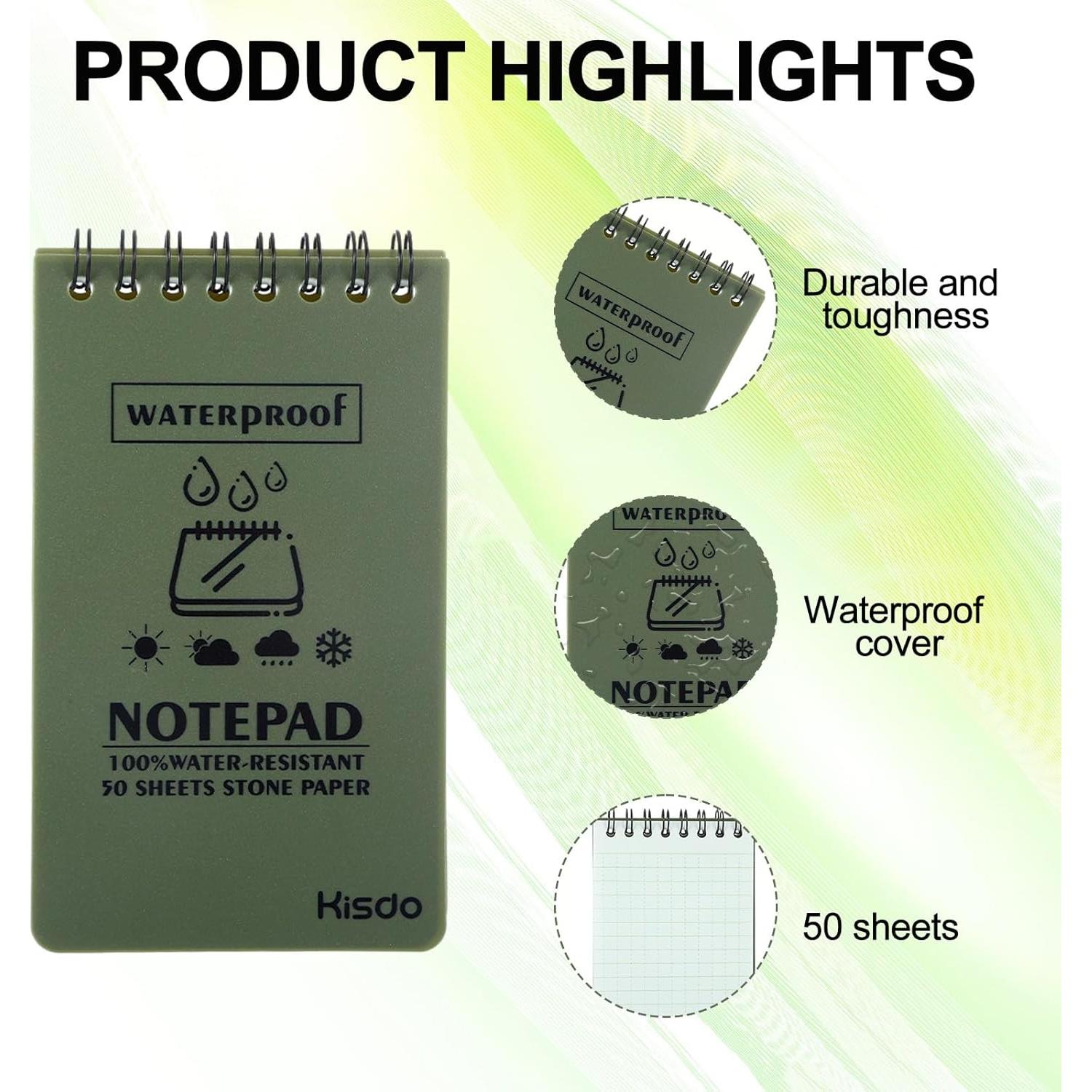 Paquete de 6 Cuadernos Impermeables Fanmayhe Verde Militar