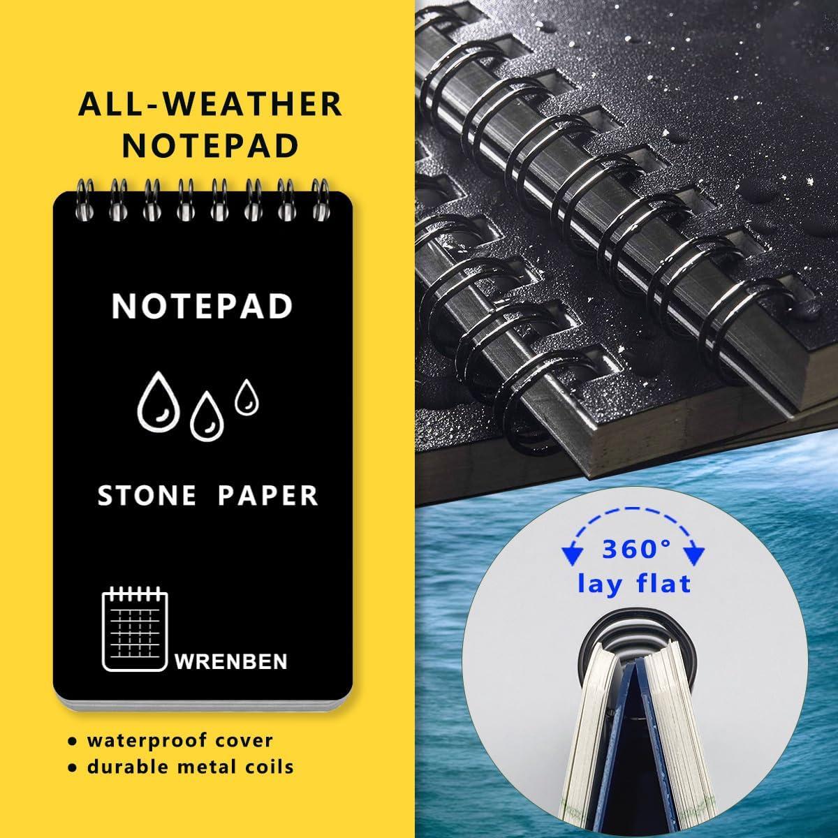 Cuaderno Espiral Impermeable WRENBEN 4PCS 7.62x12.7cm Negro