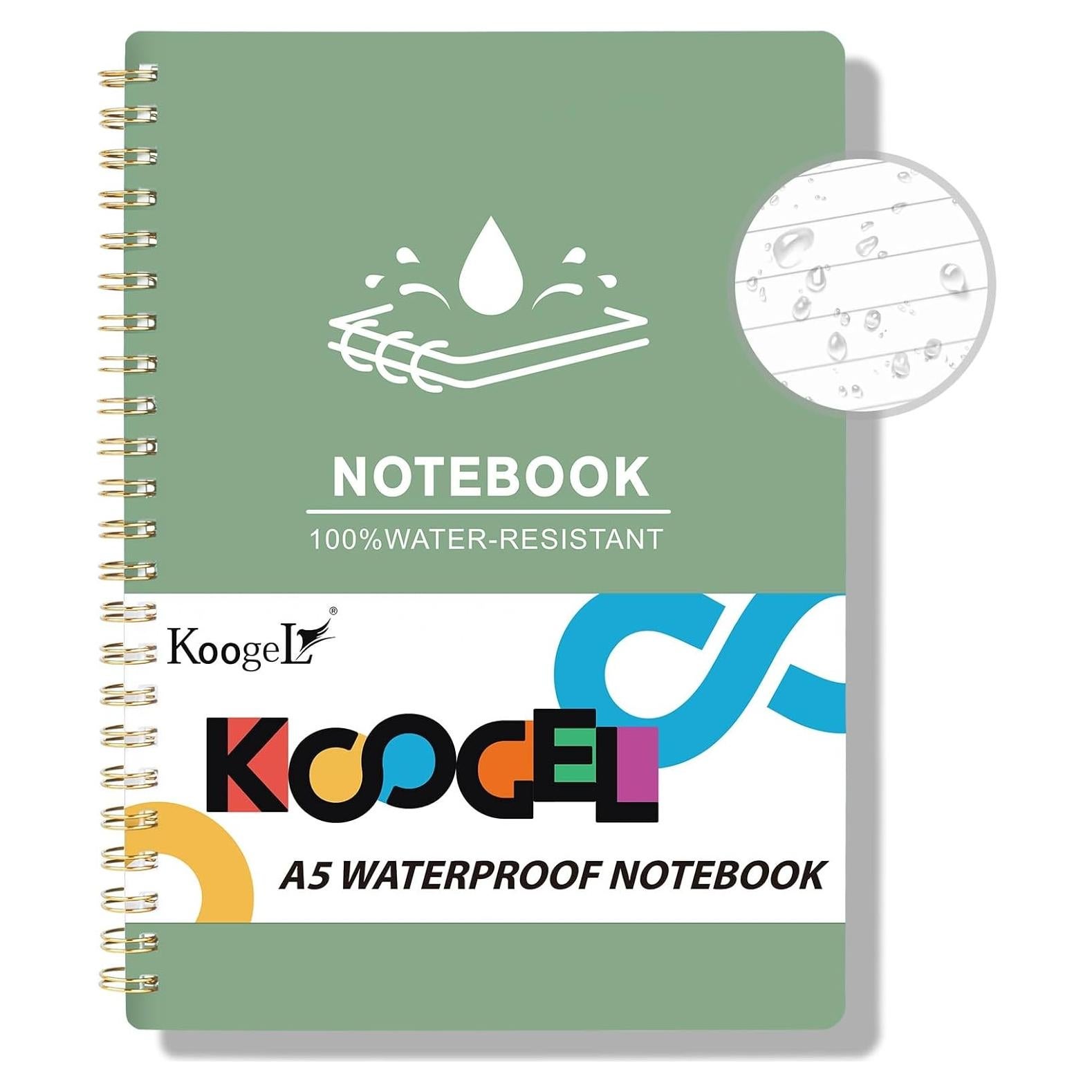 Cuaderno Espiral Koogel A5 Impermeable 60 Hojas Verde