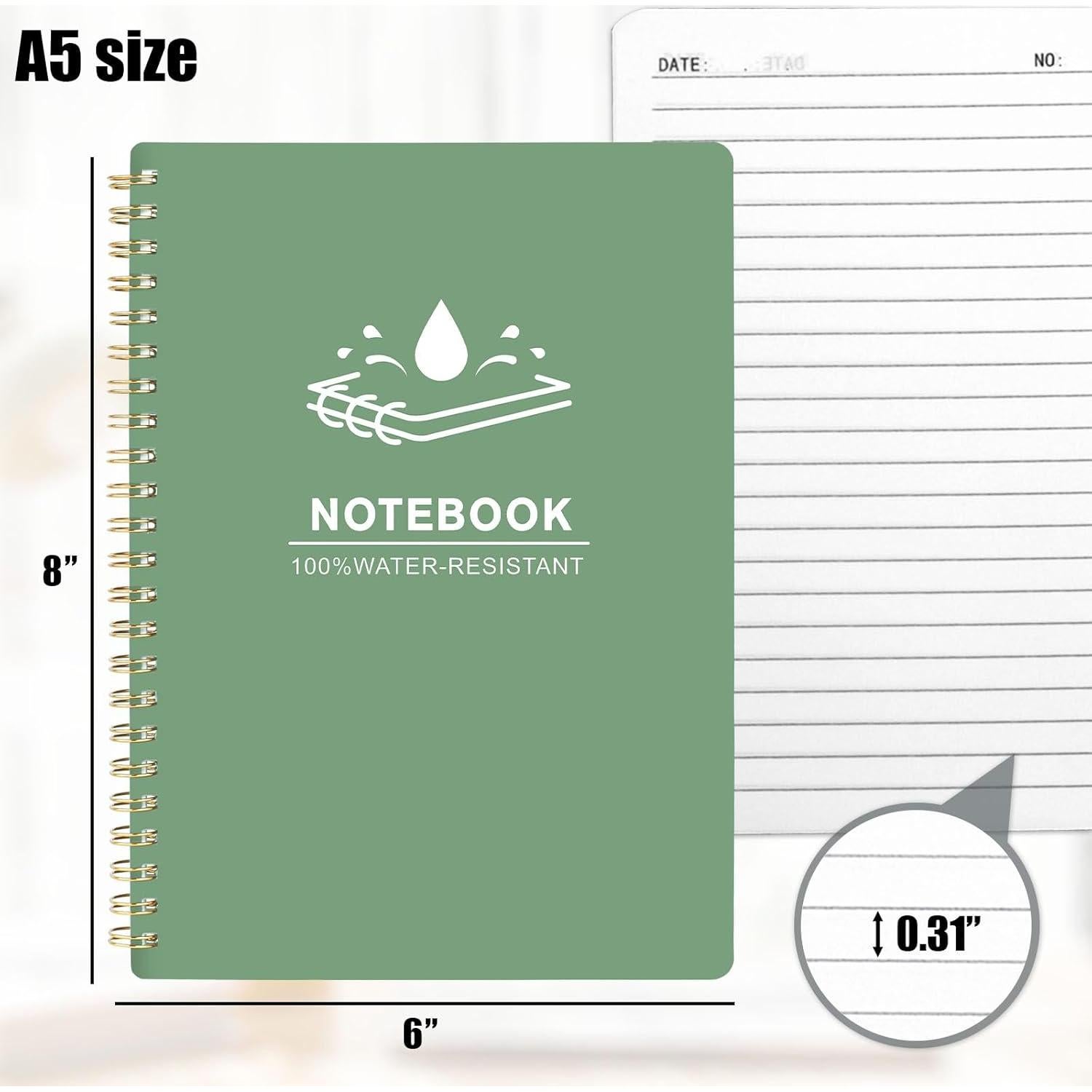 Cuaderno Espiral Koogel A5 Impermeable 60 Hojas Verde