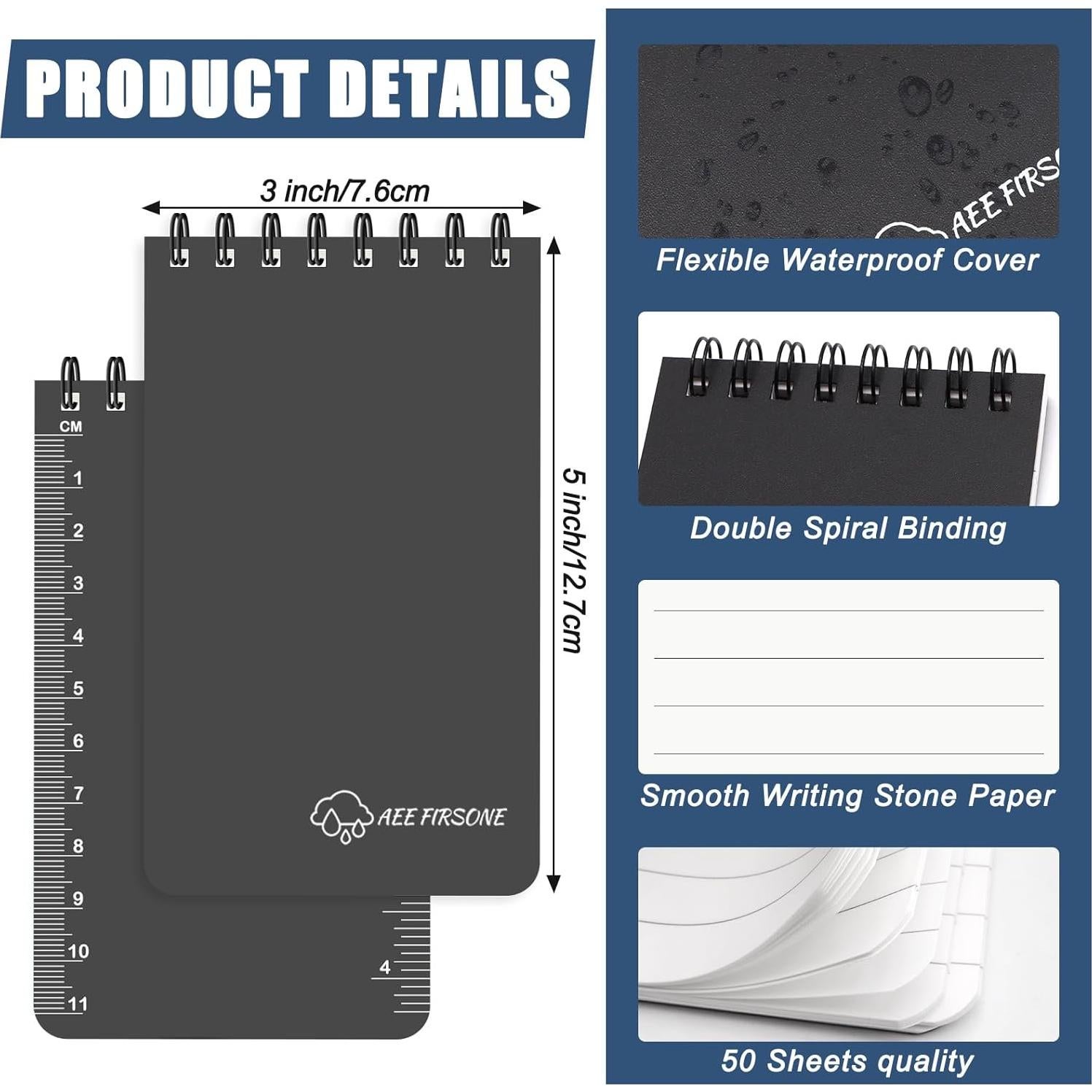 Paquete de 6 blocs de notas impermeables AEE FIRSONE 7.6x12.7cm