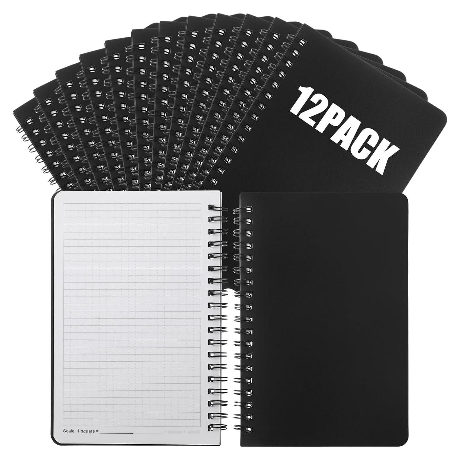 Cuadernos Impermeables Jetec 12 Pcs 5x7" Cuadrícula Negro
