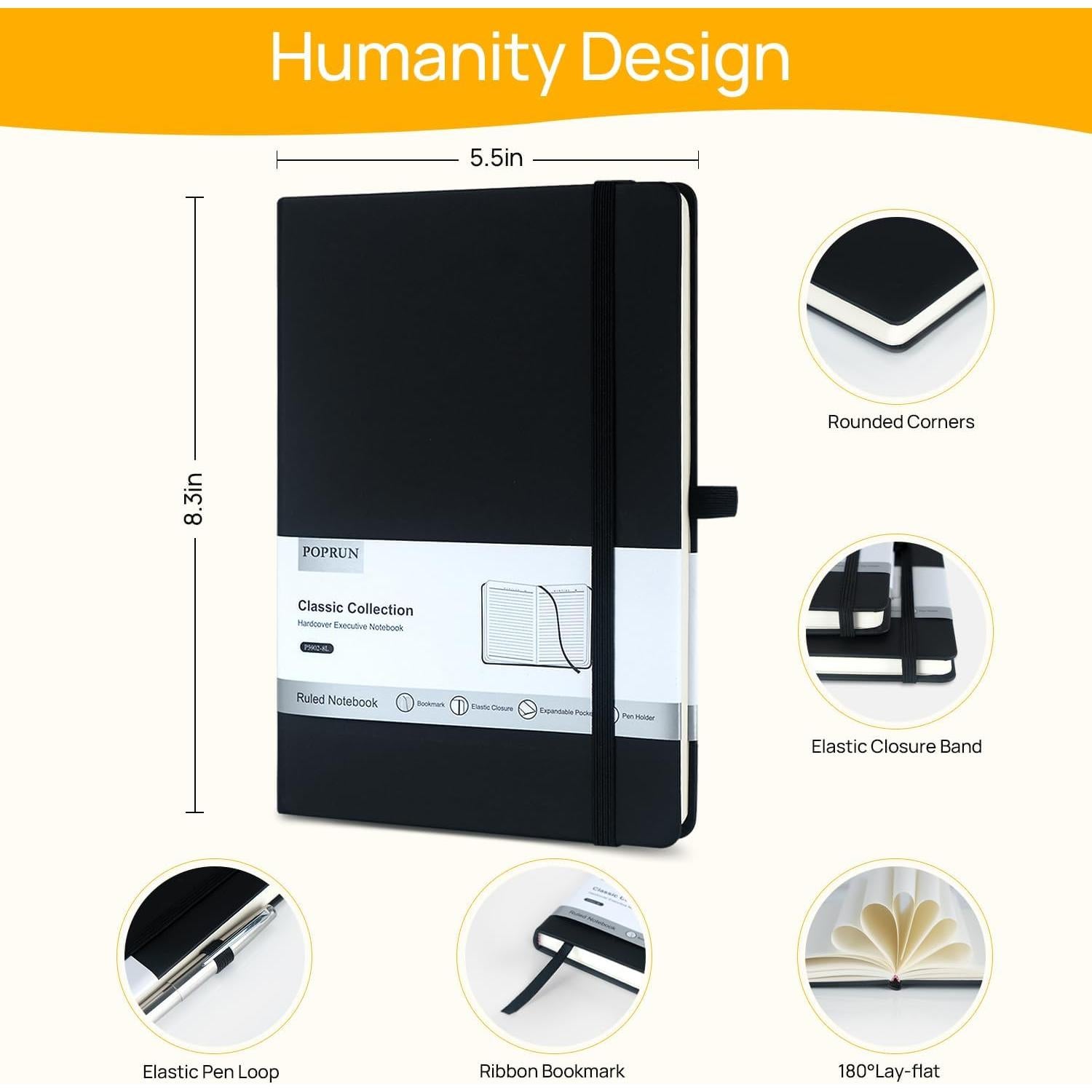 Cuadernos A5 POPRUN Tapa Dura Impermeable Paquete de 8