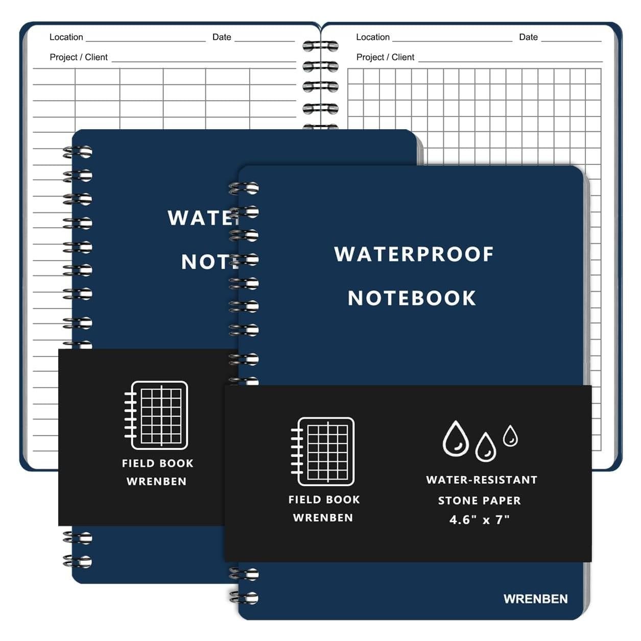 Cuadernos Espirales Impermeables WRENBEN 2PCS A6 Azul