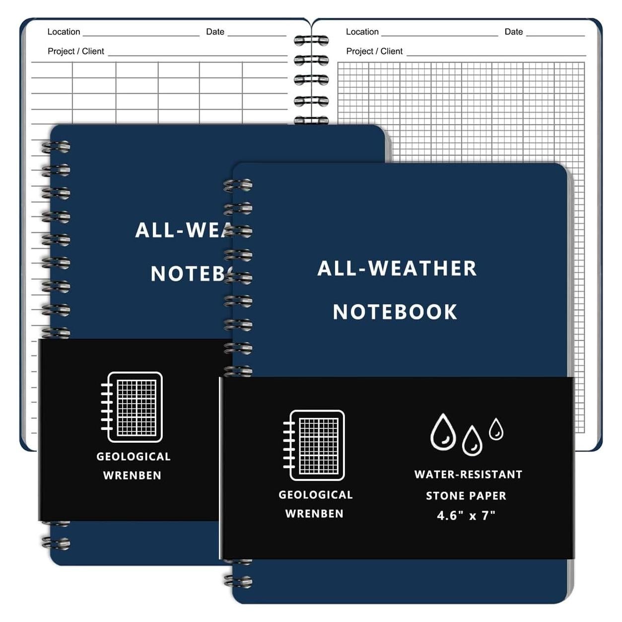 Cuadernos Espirales Impermeables WRENBEN A6 Geológicos Azul - 2PCS