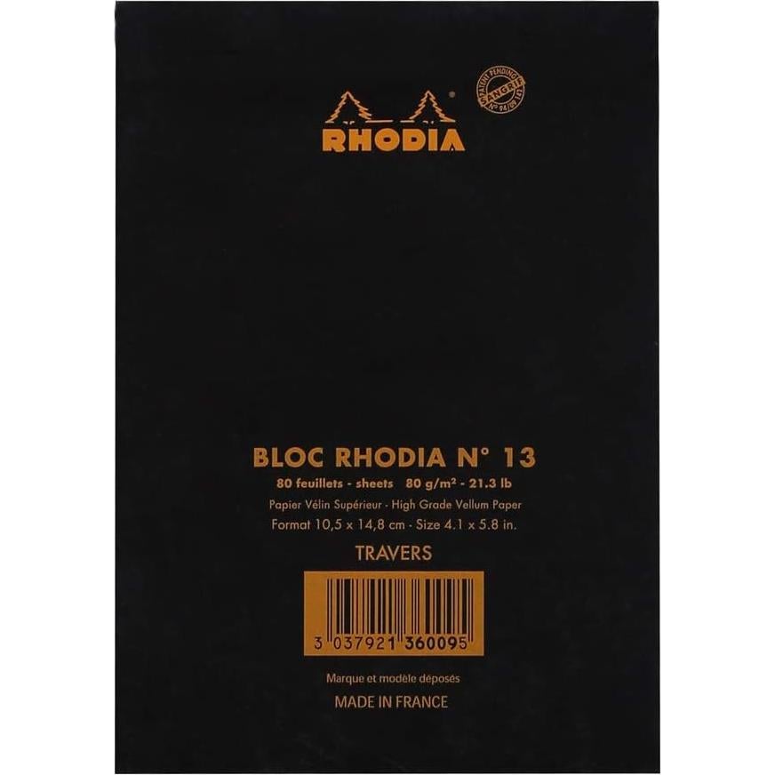 Bloc de Notas Grapado Rhodia N13 Negro A6 Rayado 80 Hojas