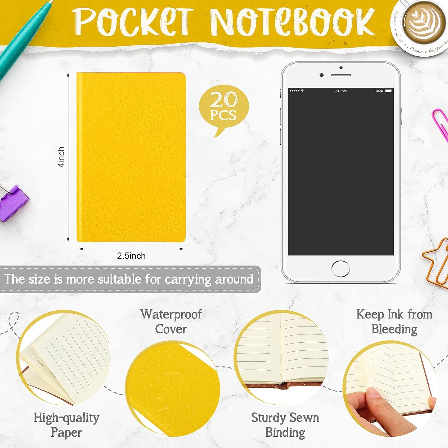 Paquete de 20 Mini Cuadernos Yeaqee de Piel Amarillo 10x6.5cm