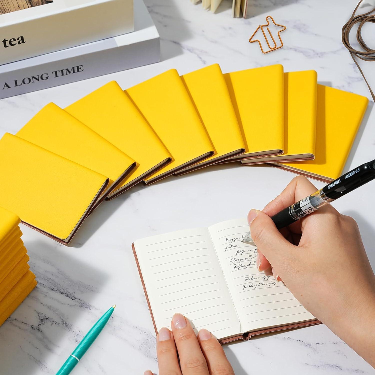 Paquete de 20 Mini Cuadernos Yeaqee de Piel Amarillo 10x6.5cm