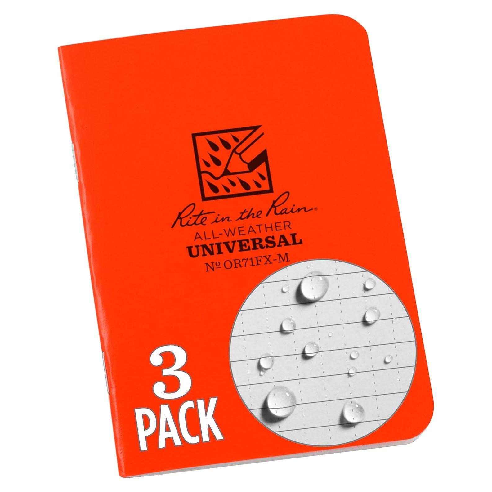 Cuaderno Mini Grapado Impermeable Rite in the Rain Naranja - Paquete de 3