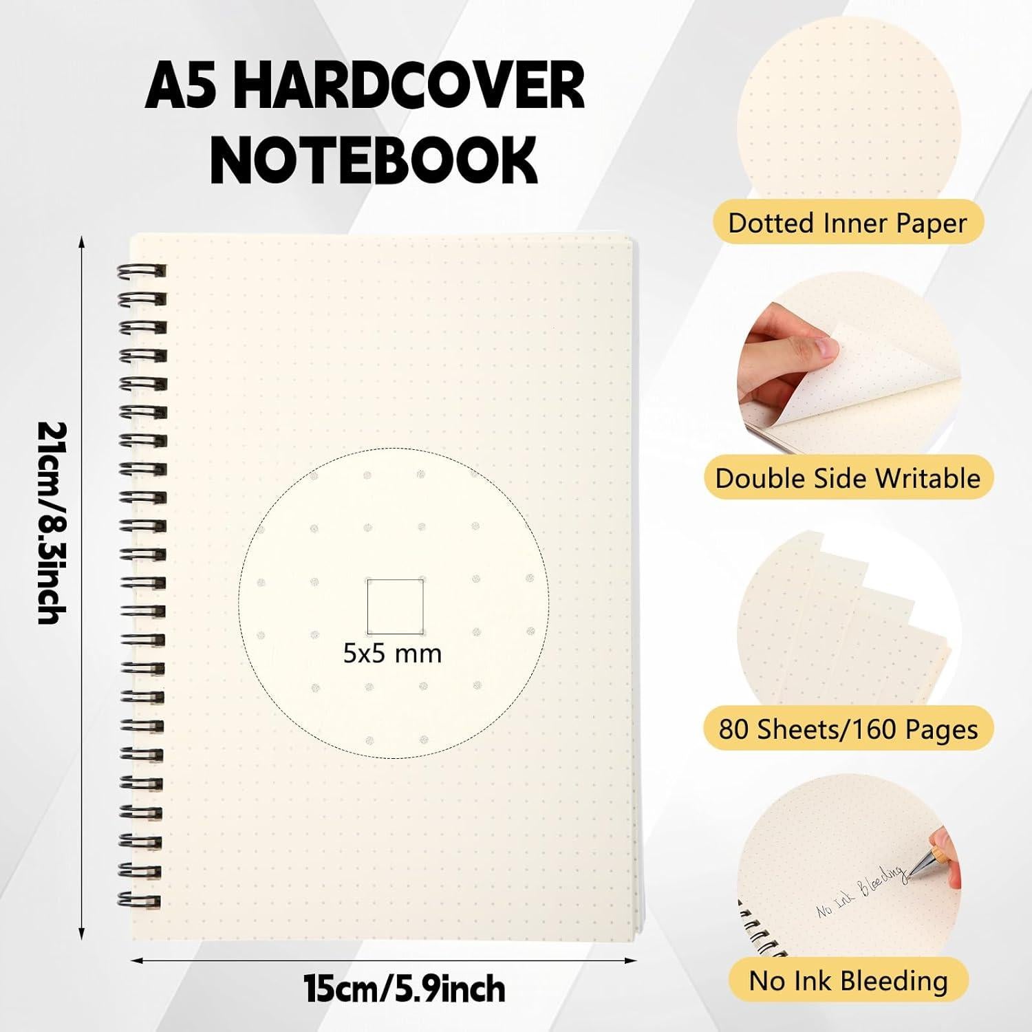 6 Cuadernos Espirales A5 Dunzoom Papel Punteado 160 Páginas
