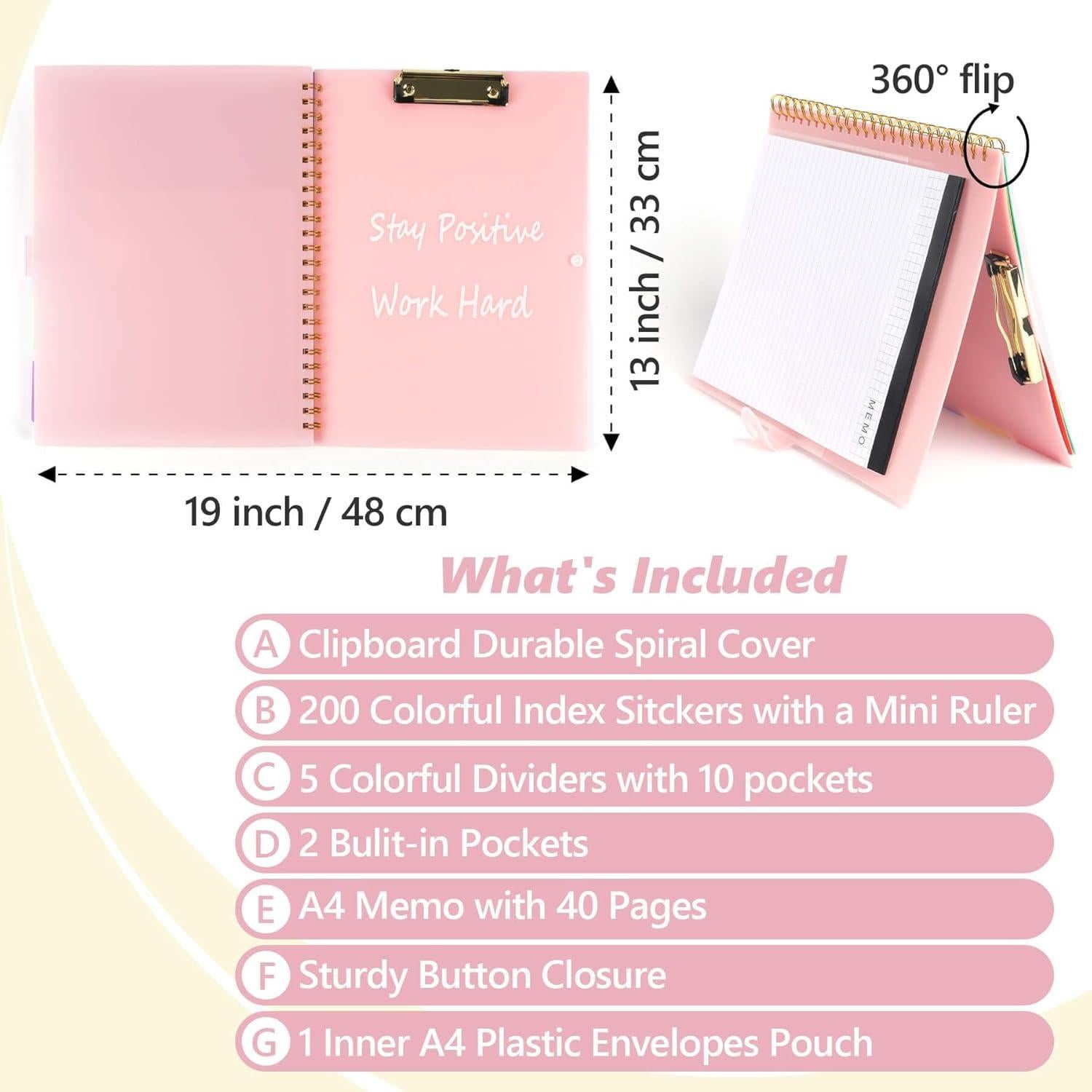 Carpeta de Portapapeles DIYNP Rosa Macron con Bloc de Notas 40 Páginas