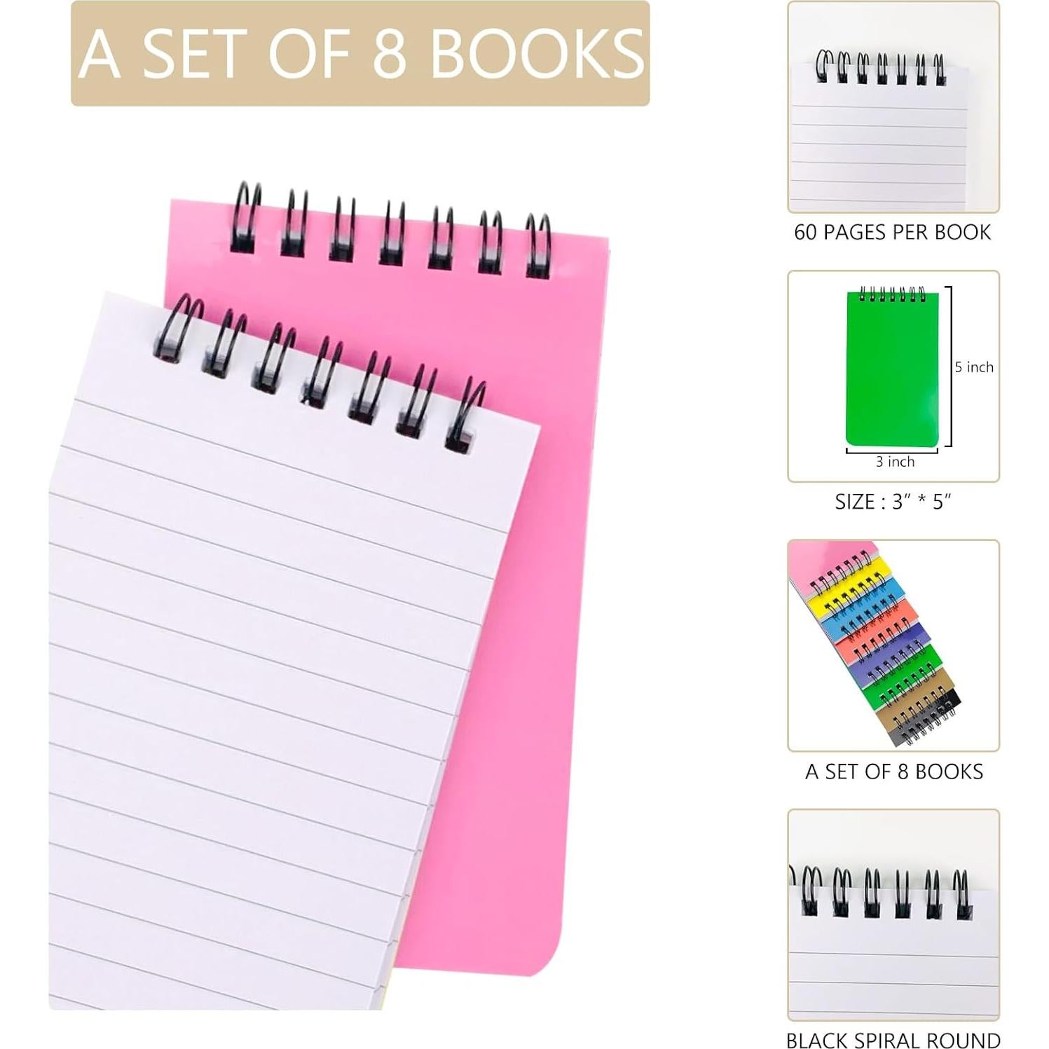 Paquete de 8 Cuadernos Espirales KTOJOY 7.62x12.7 cm Rayados