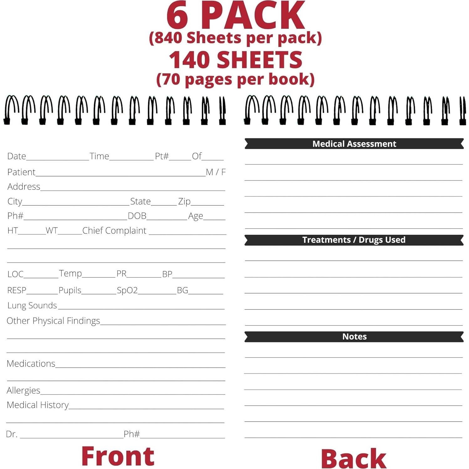 Bloc de Notas EMT Field Equipt - Paquete de 6 para Primeros Respondedores